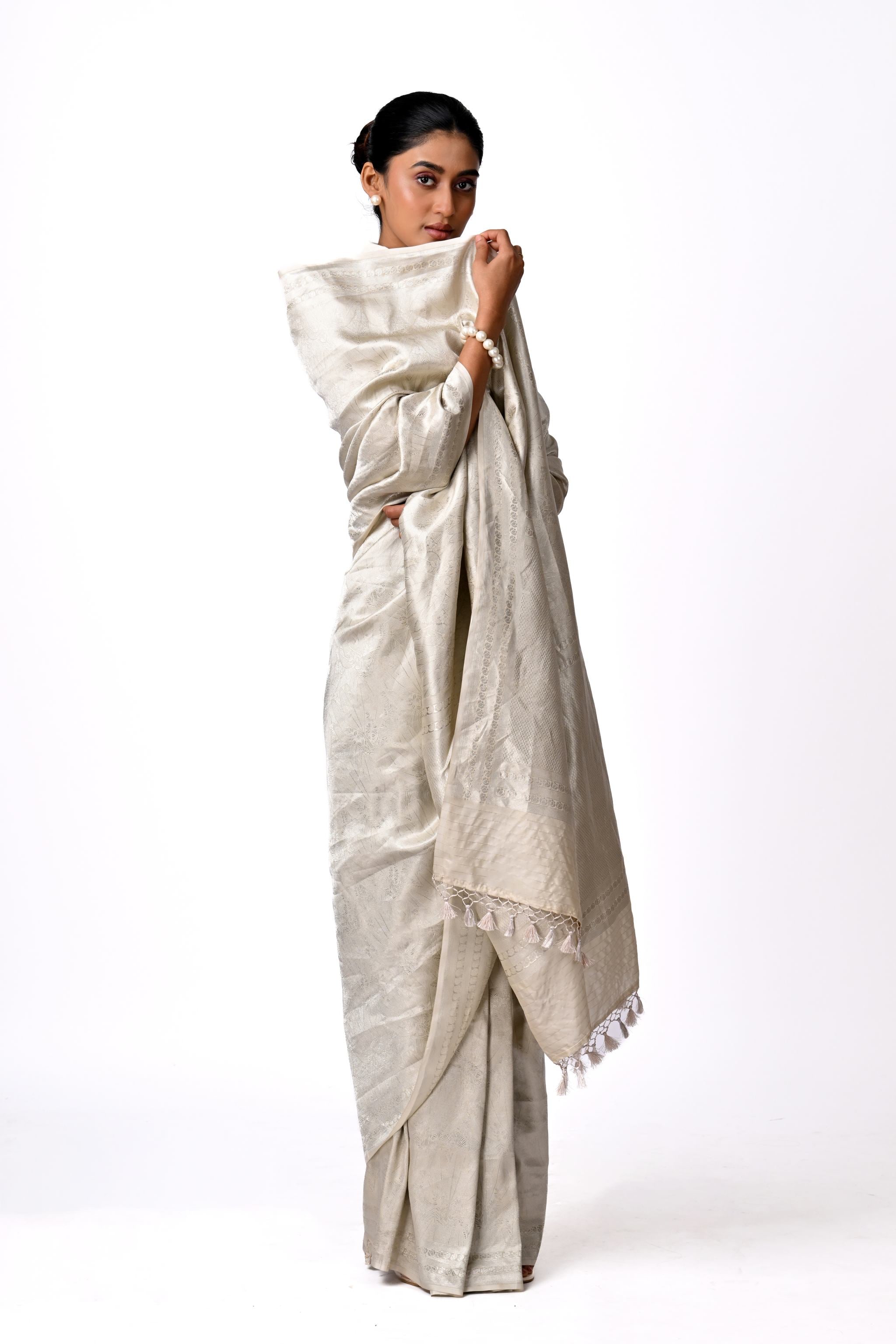 Metallic Silver Brocade Saree