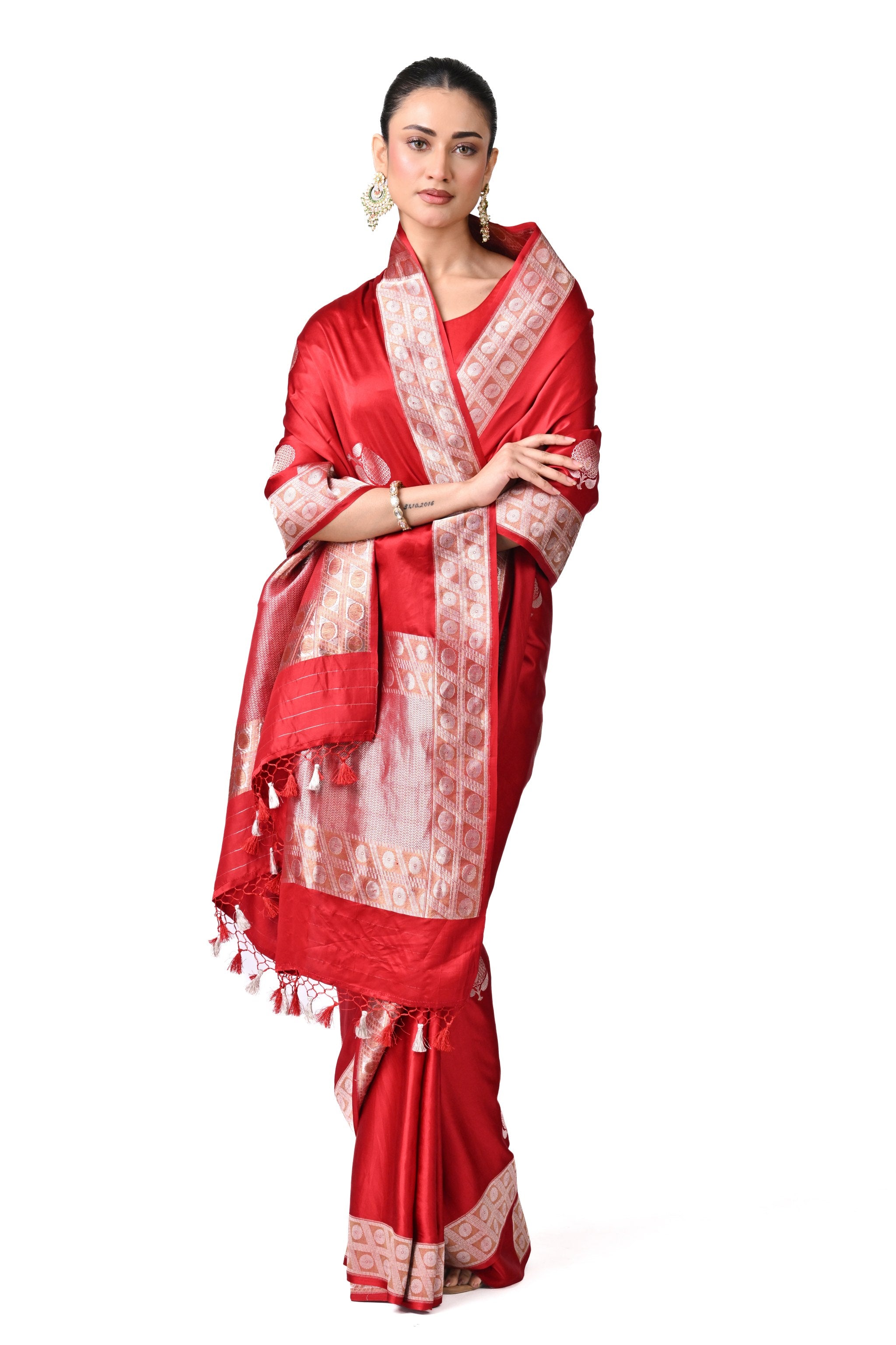 Crimson Gajji Silk Saree with Woven Buta