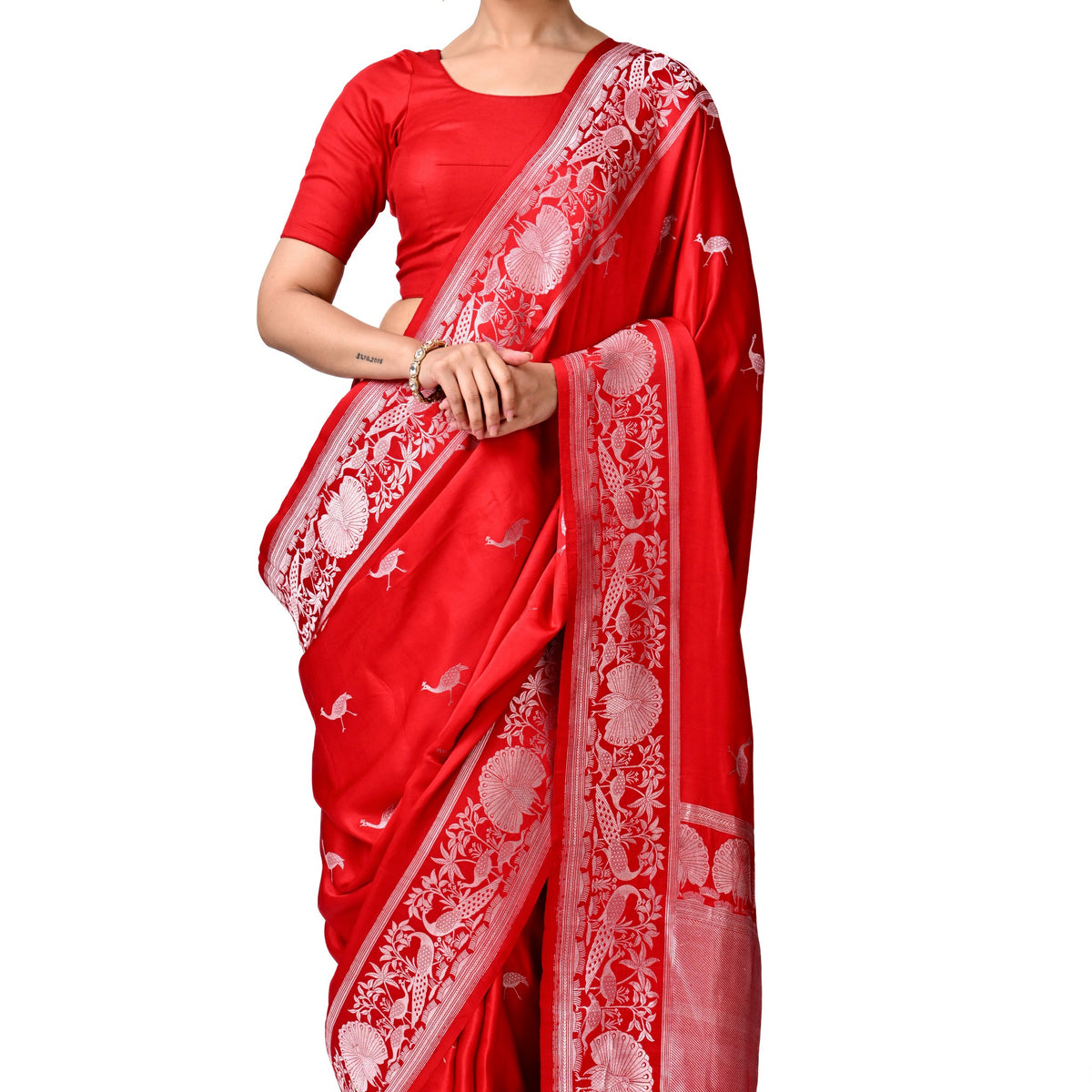 Scarlet Handmade Banaras with Ornate Border - Coloroso – Coloroso