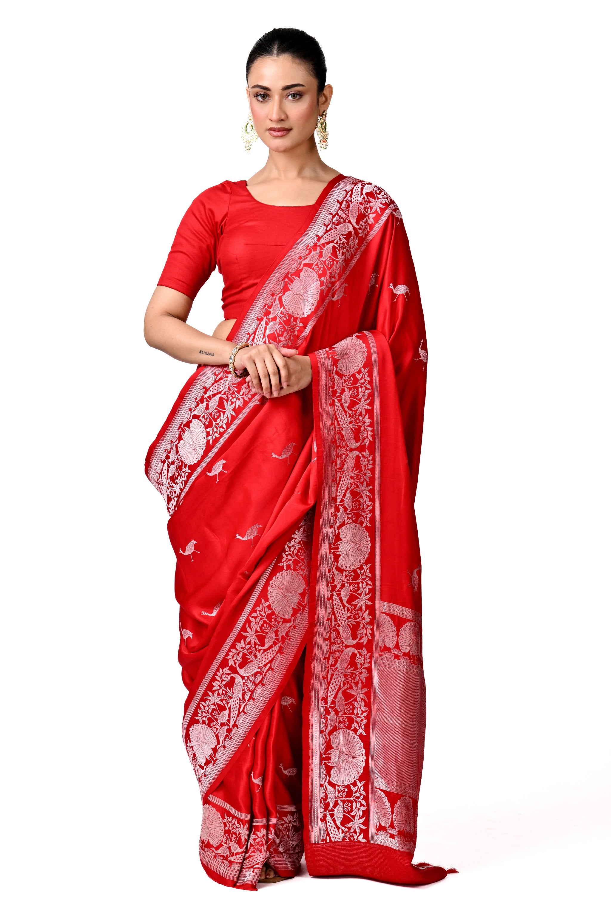 Scarlet Gajji Silk Saree with Ornate Border