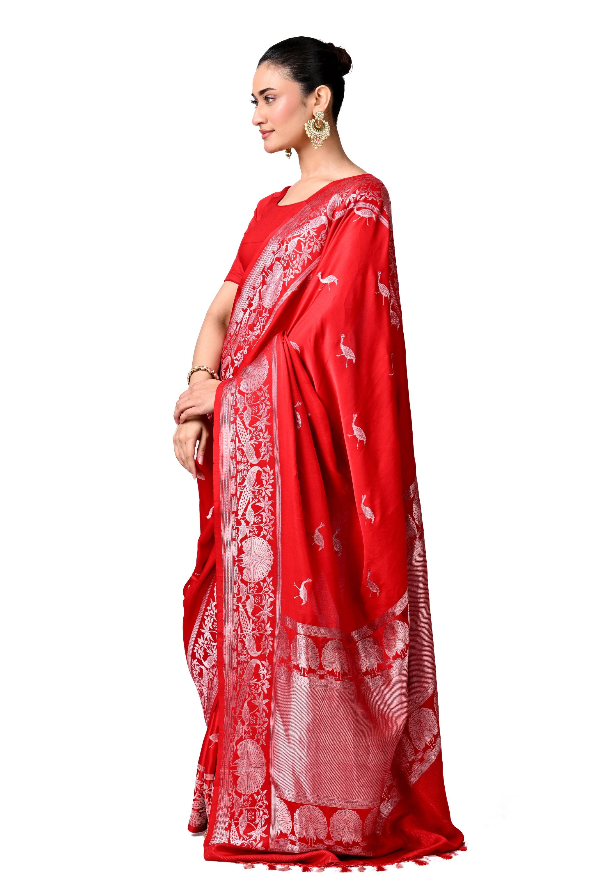 Scarlet Gajji Silk Saree with Ornate Border
