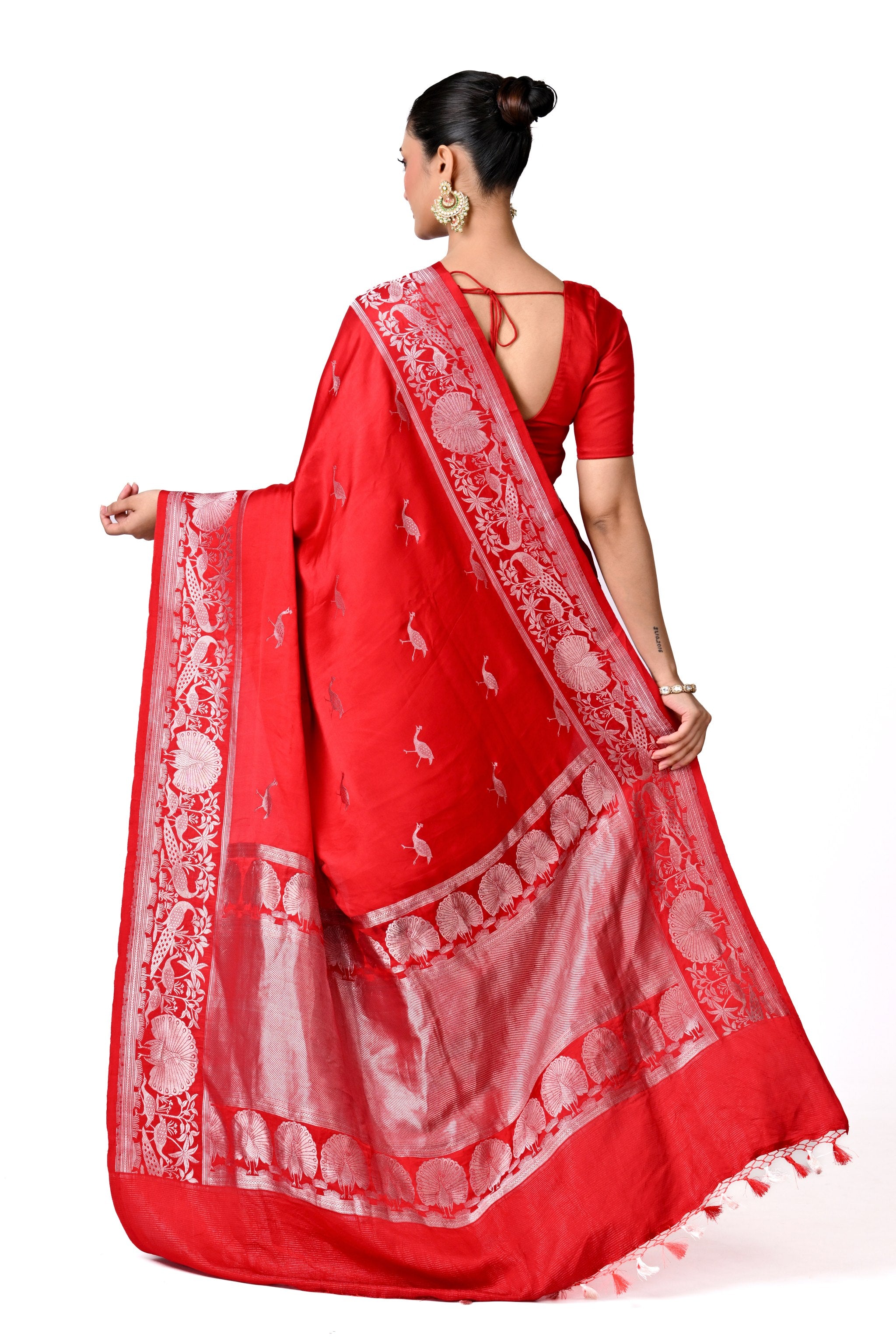 Scarlet Gajji Silk Saree with Ornate Border