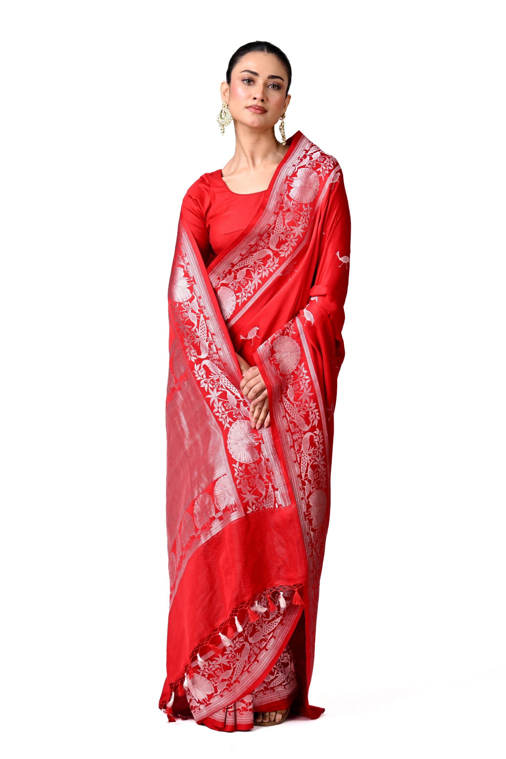 Scarlet Gajji Silk Saree with Ornate Border