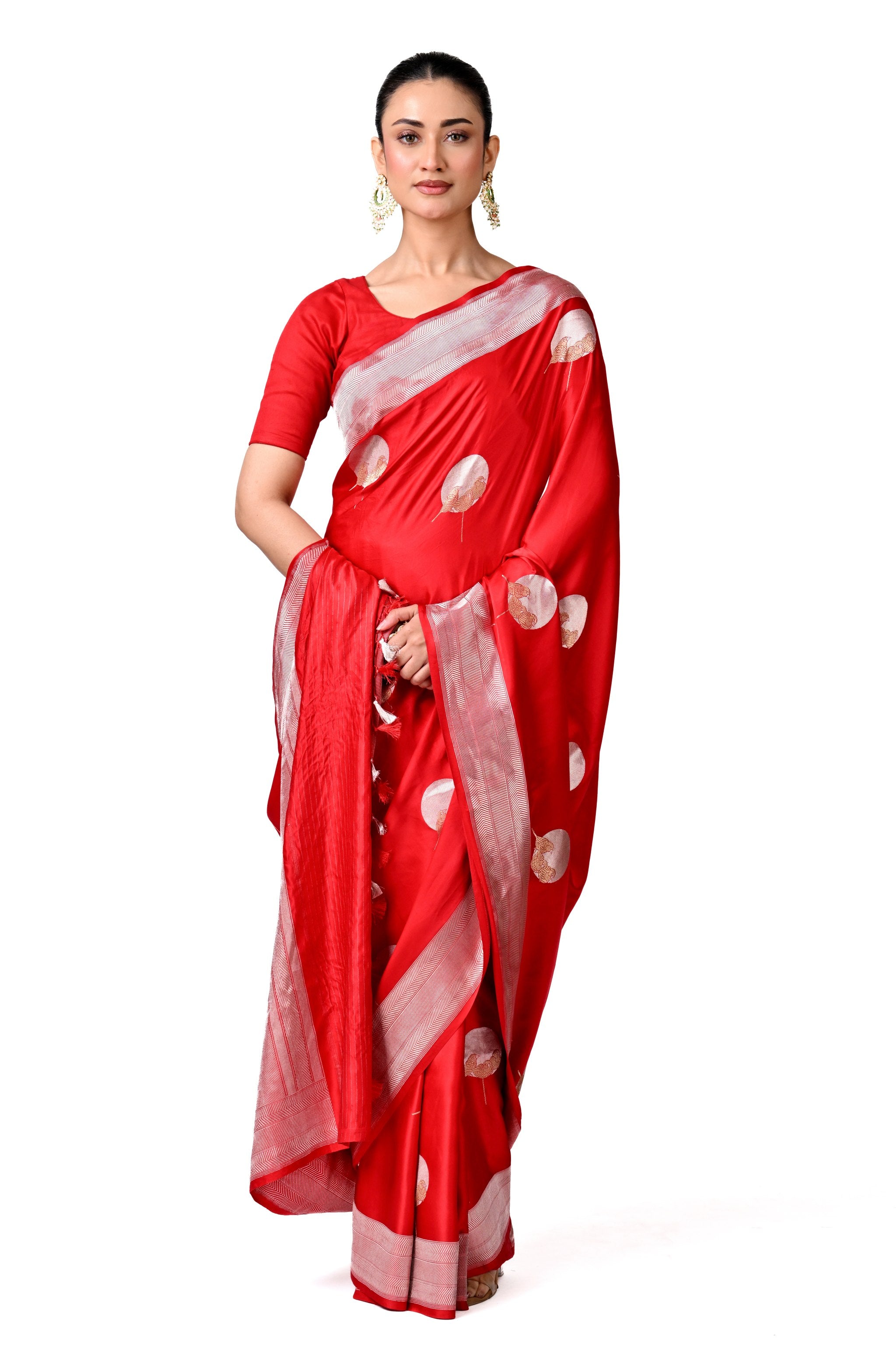 Ruby Red Gajji Silk Saree with Bold Butas