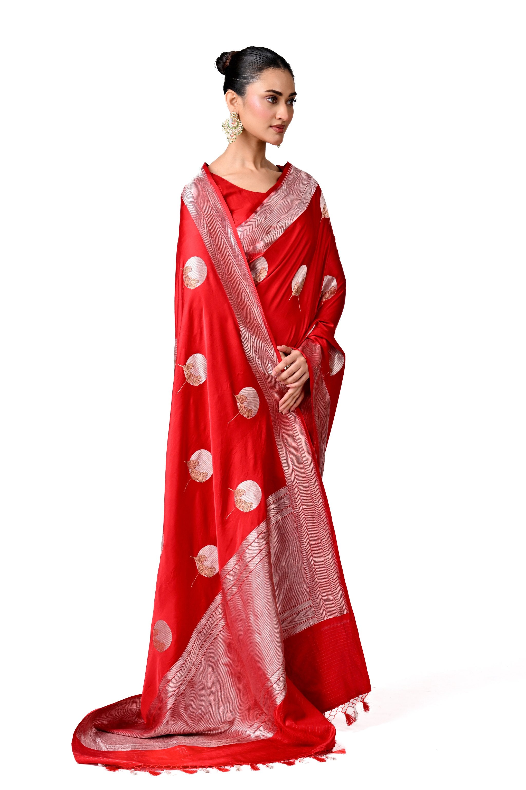 Ruby Red Handmade Banaras with Butas