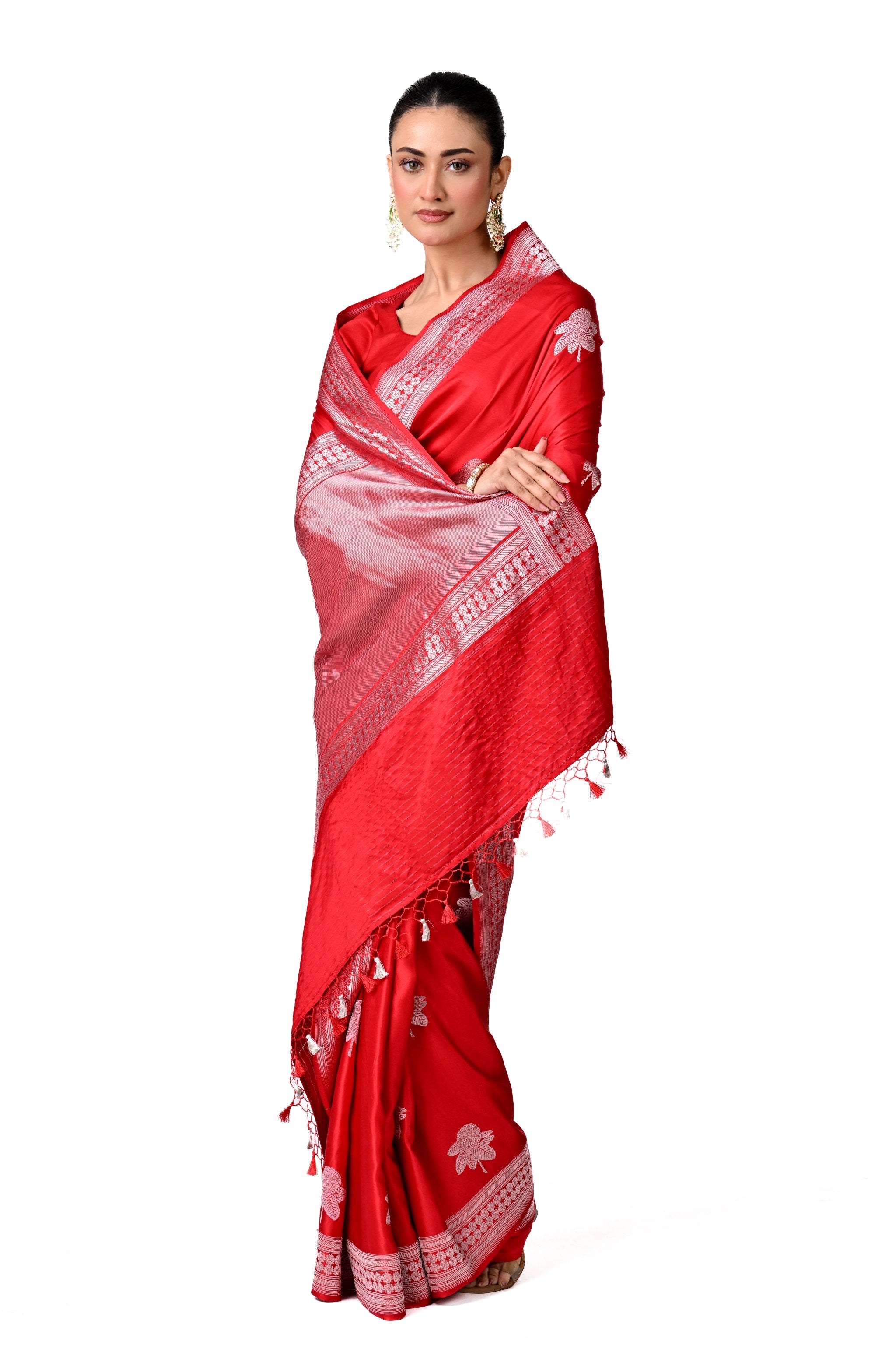 Red Gajji Silk Saree with Floral Motifs