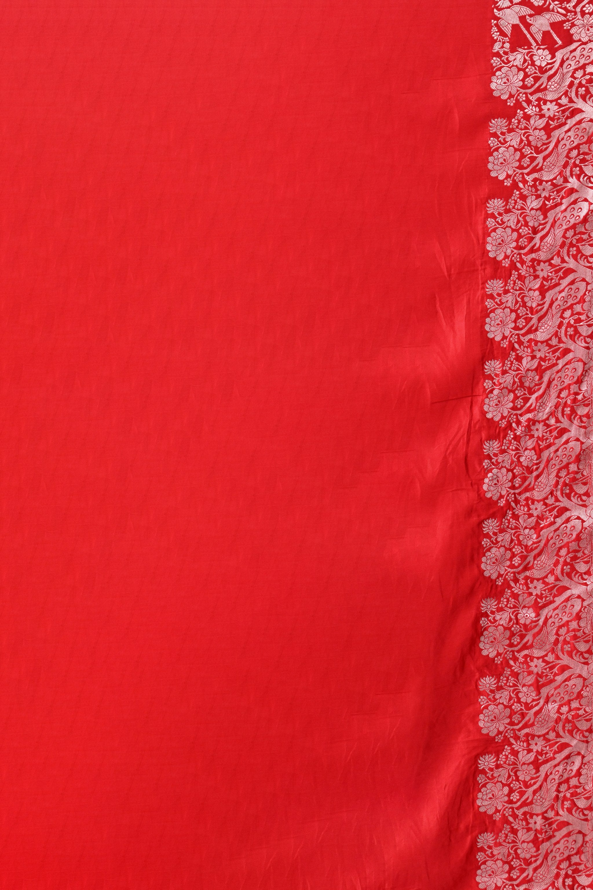 Red Gajji Silk Saree with Minimal Bird Motifs