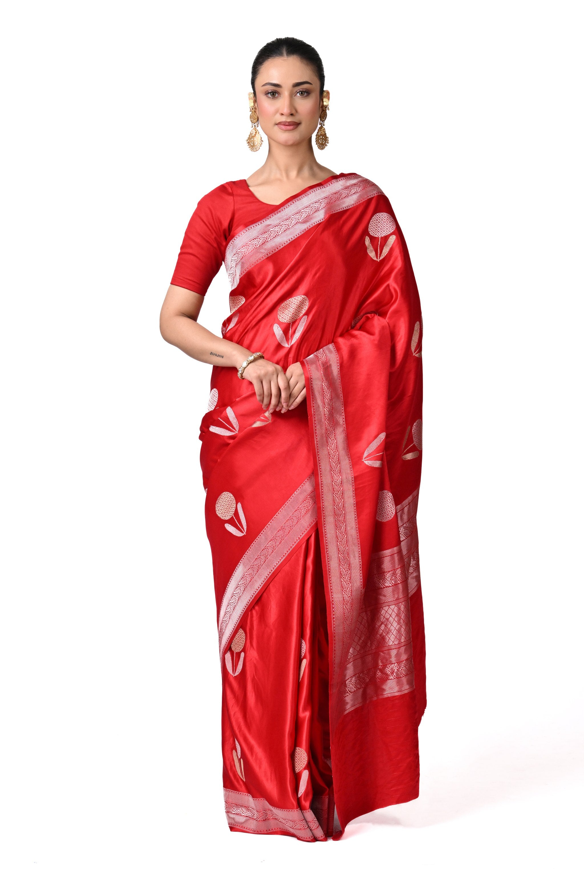 Red Gajji Silk Saree with Abstract Motifs