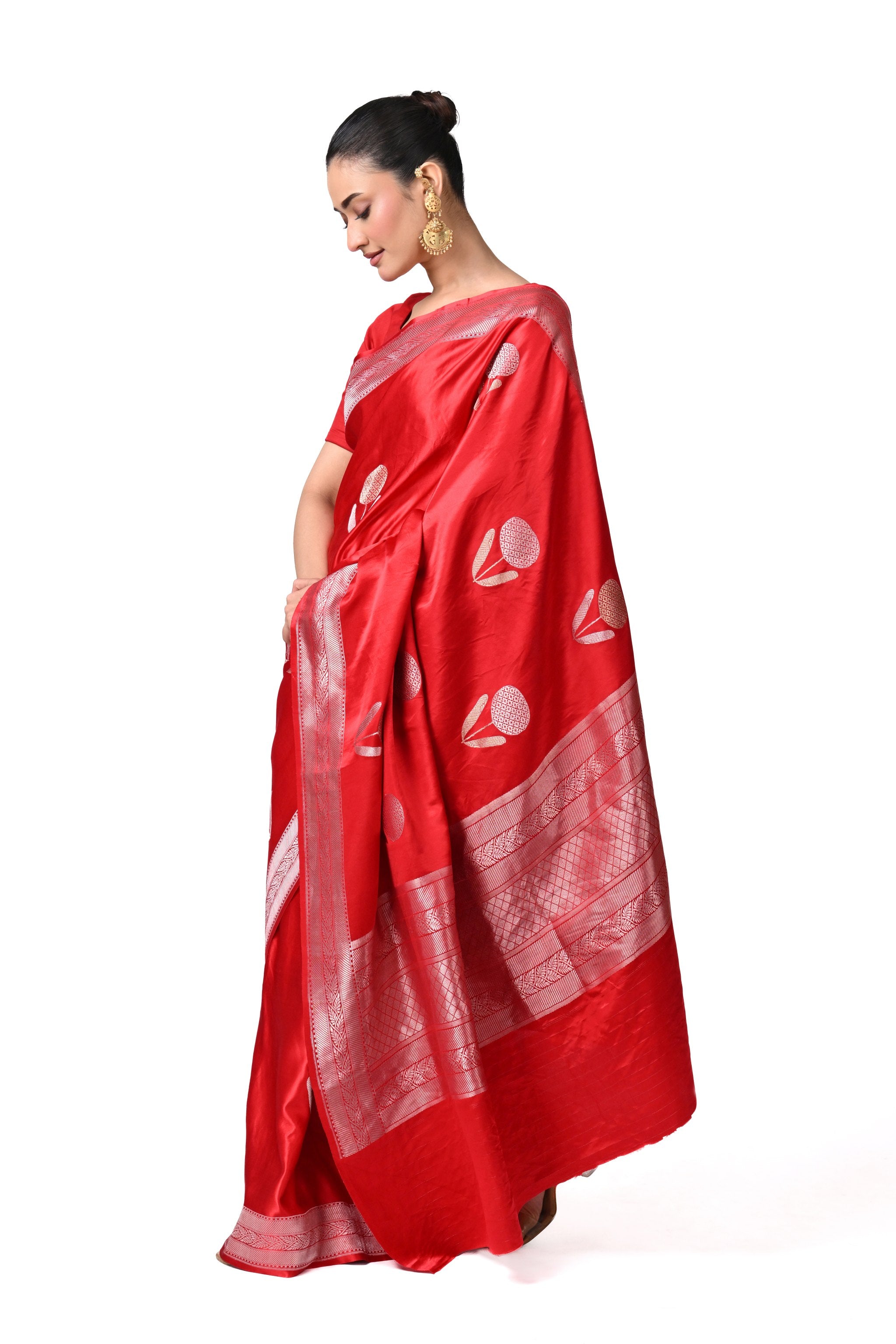 Red Gajji Silk Saree with Abstract Motifs