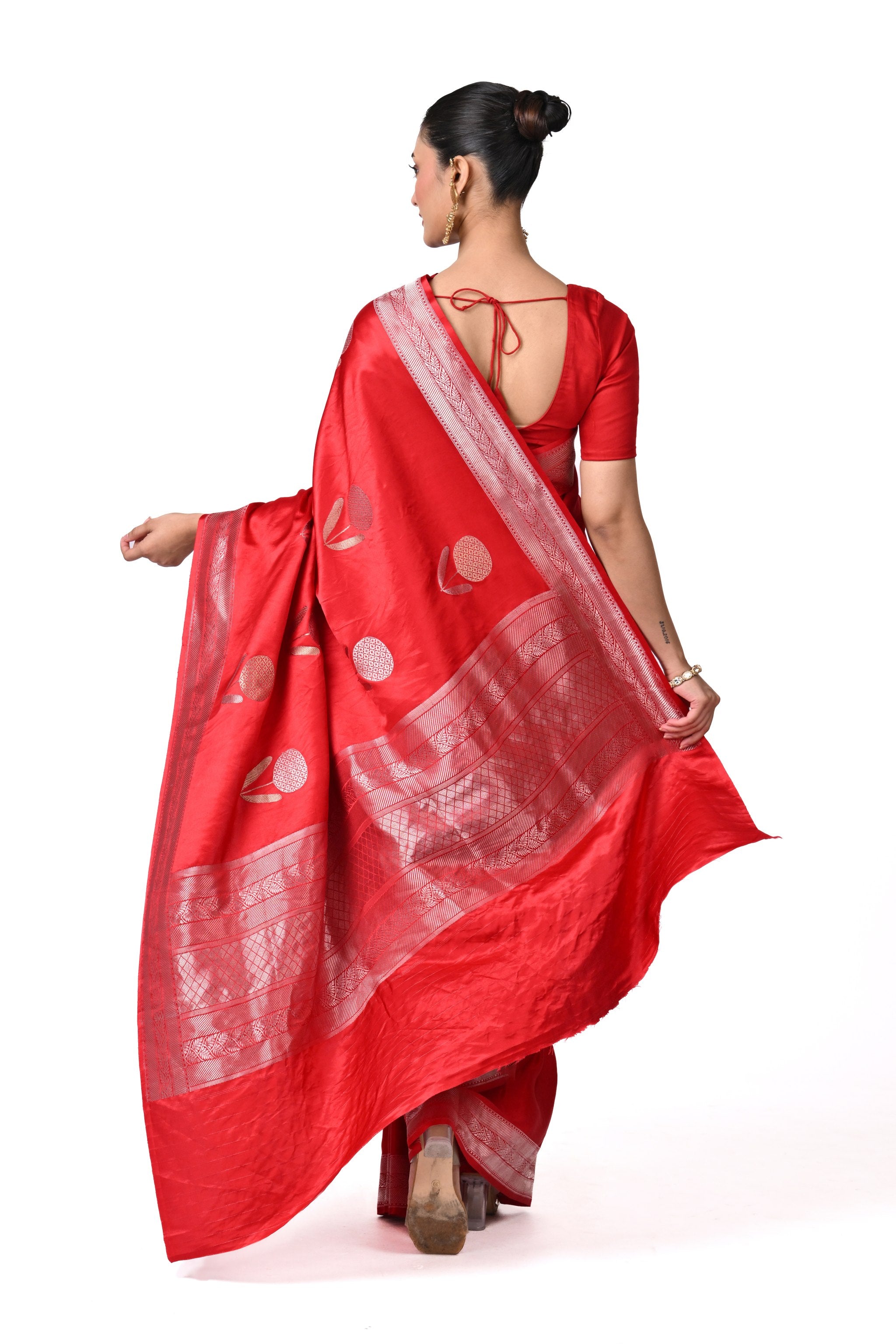 Red Gajji Silk Saree with Abstract Motifs
