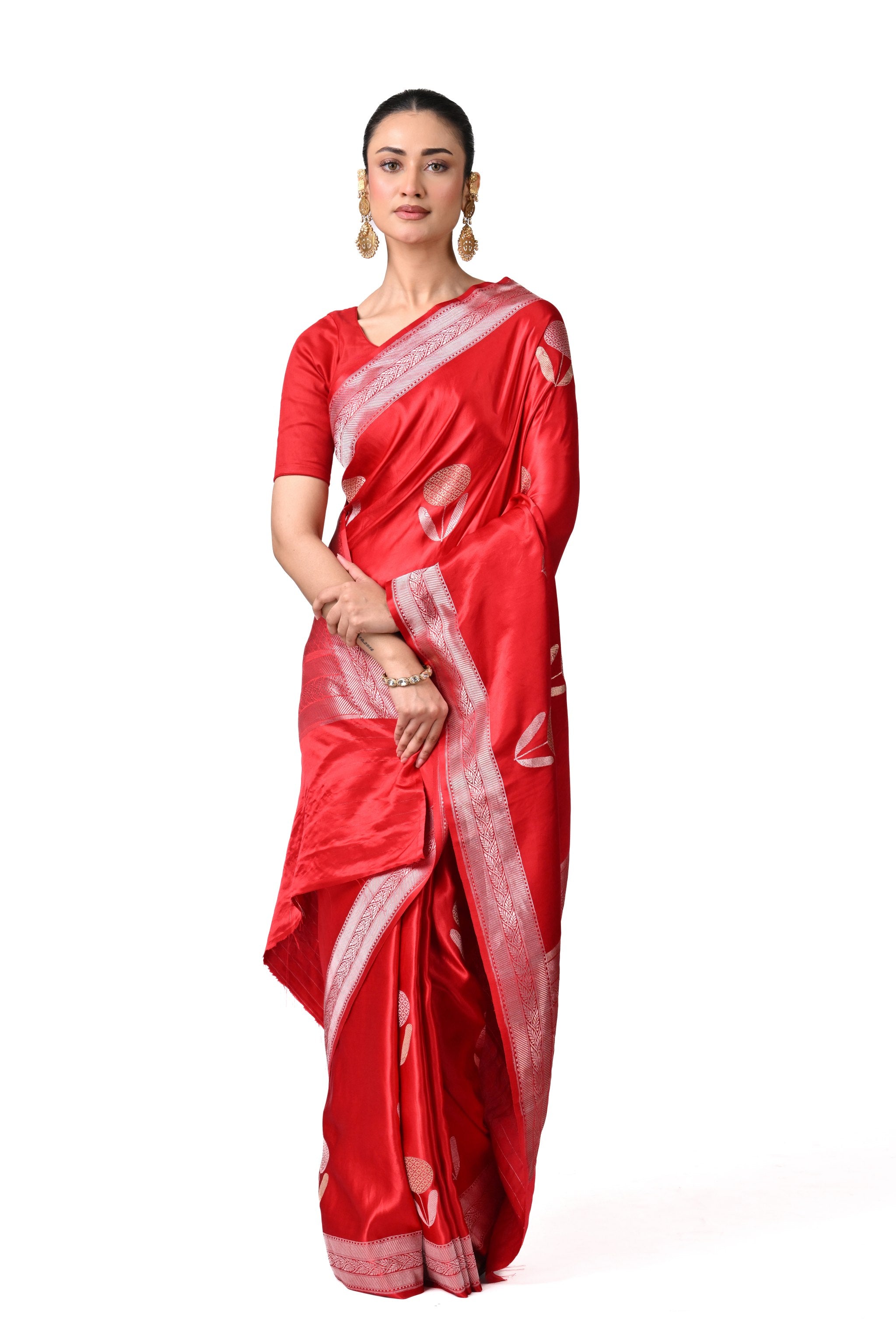 Red Gajji Silk Saree with Abstract Motifs