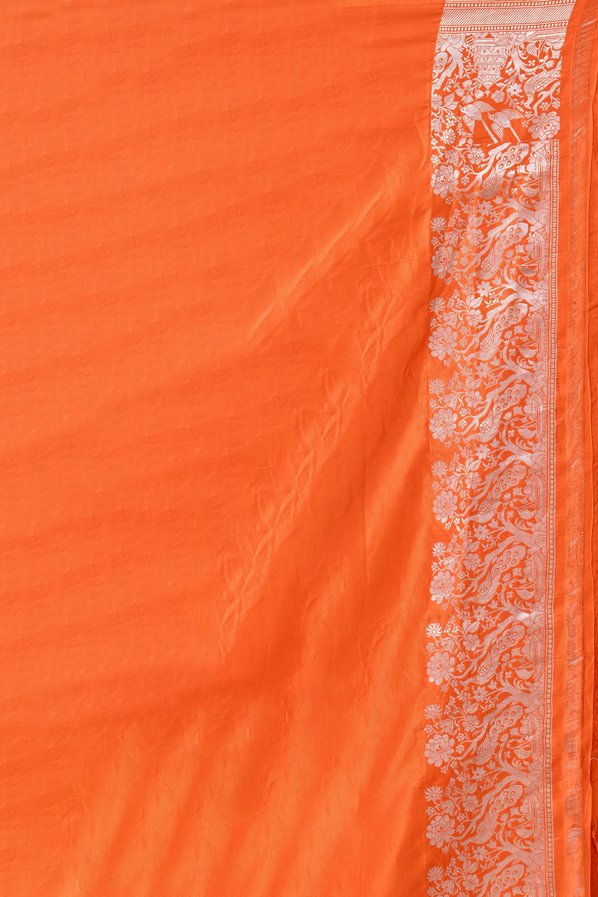 Silk Saree with Peacock Motif & Silver Zari