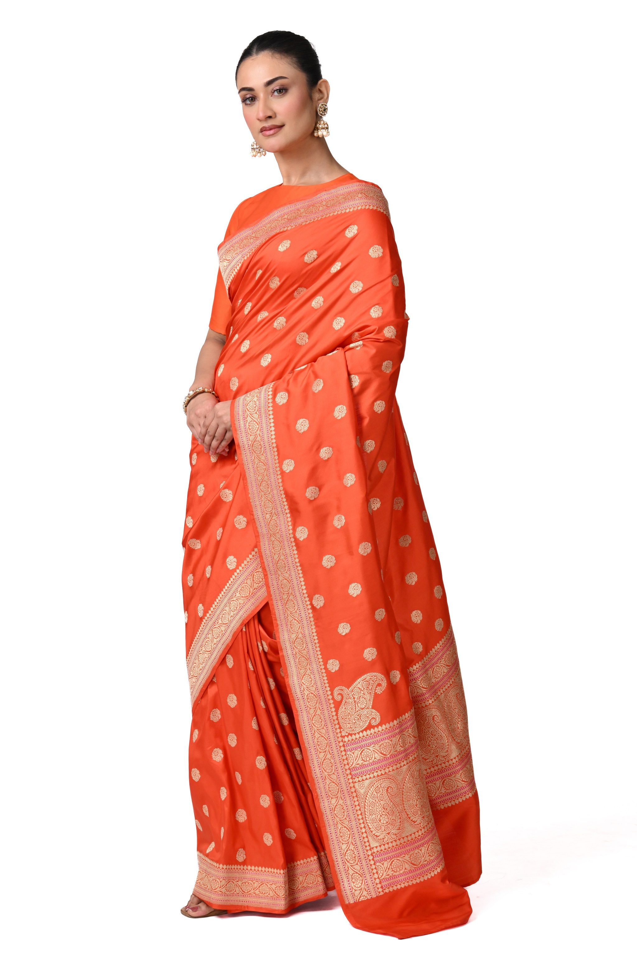 Orange Pure Katan Silk Saree