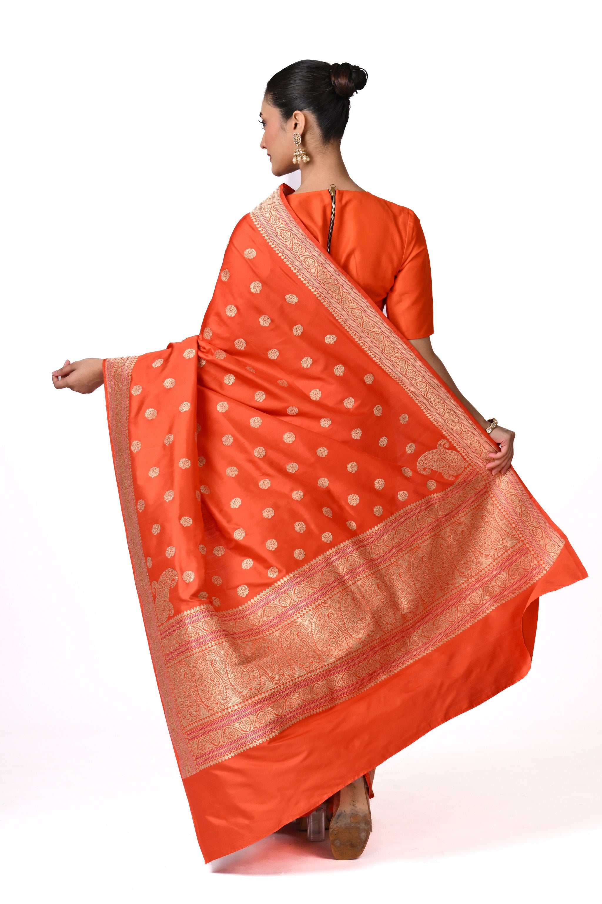 Orange Pure Katan Silk Saree
