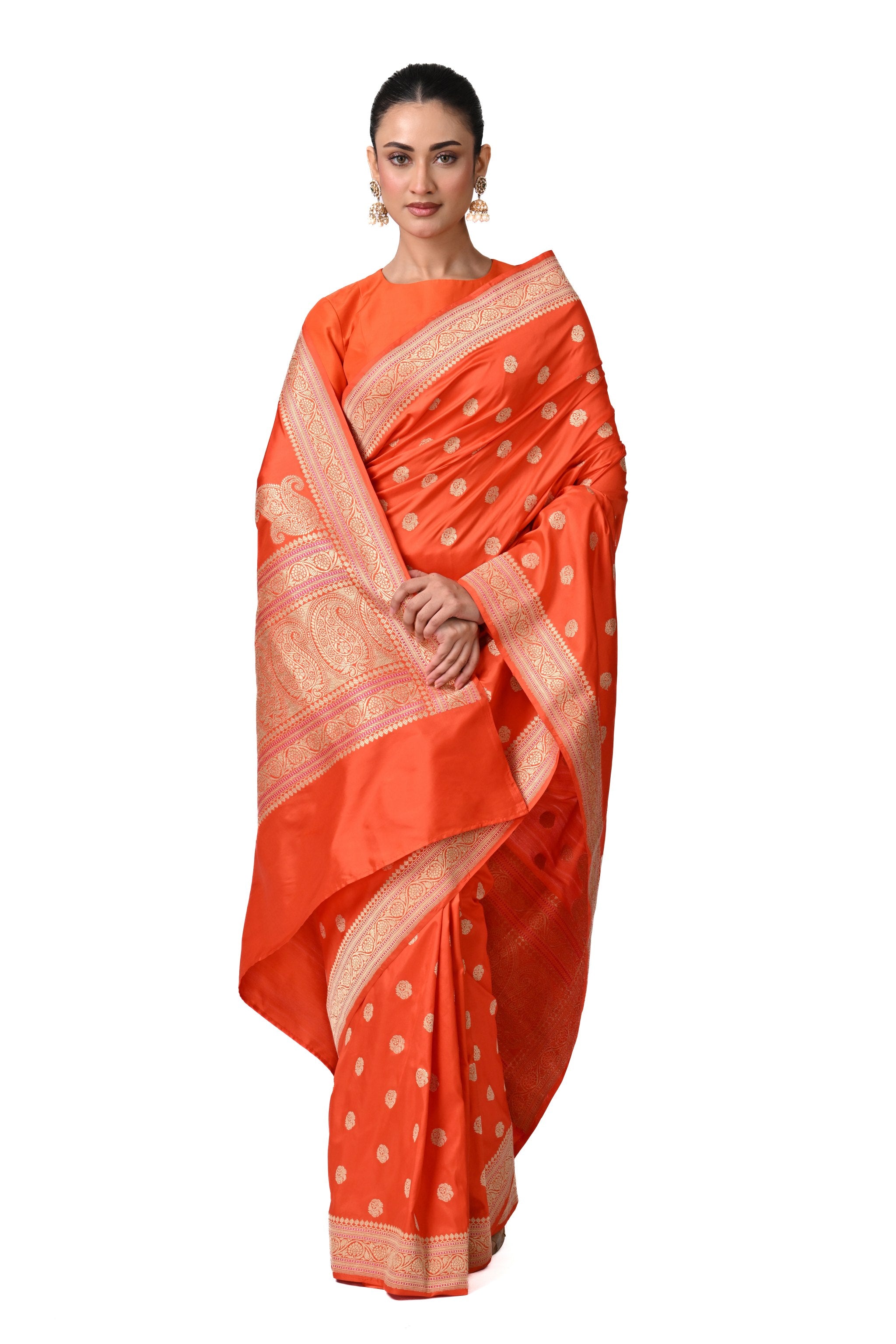Orange Pure Katan Silk Saree
