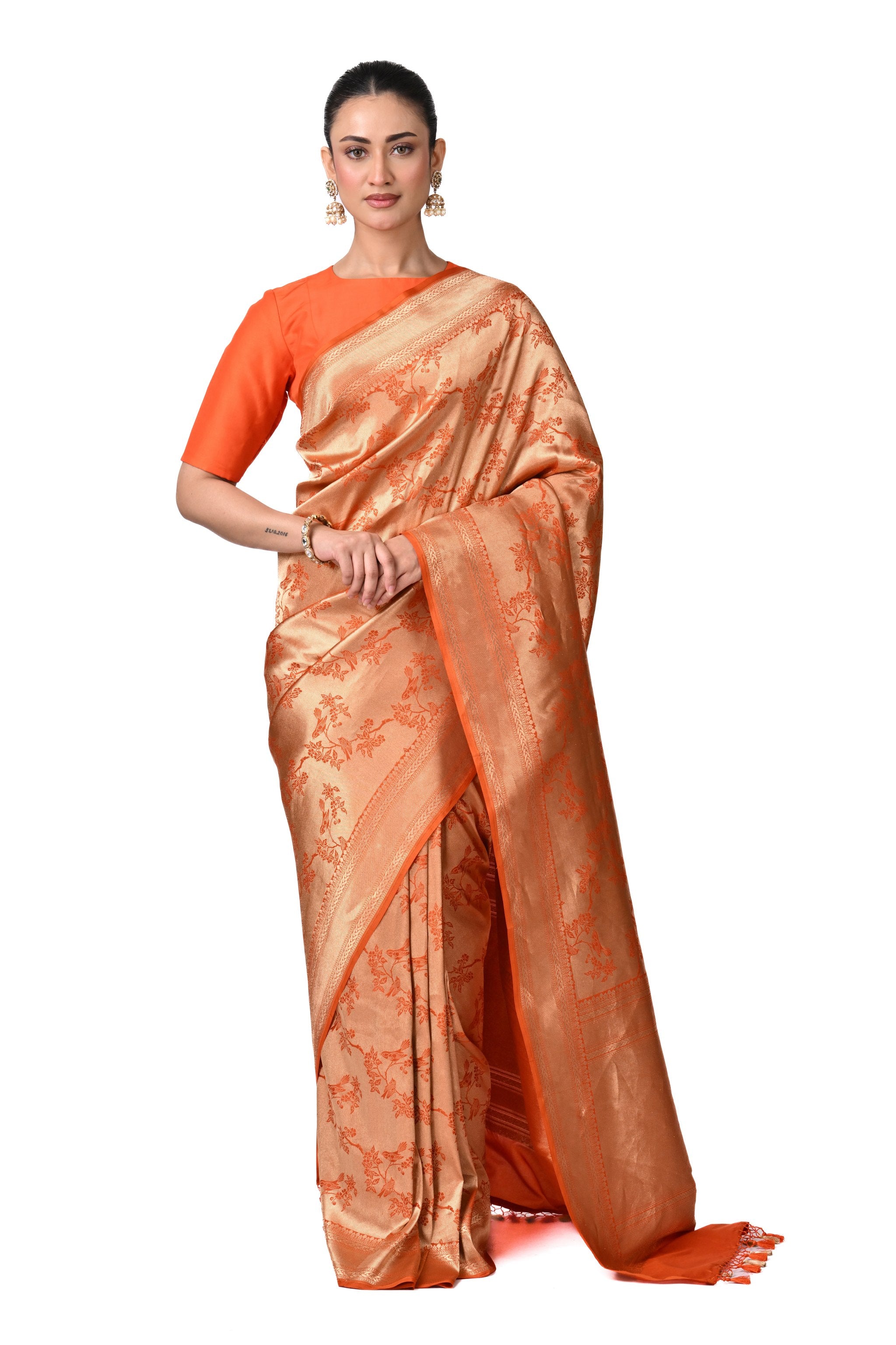 Orange Pure Silk Brocade Saree