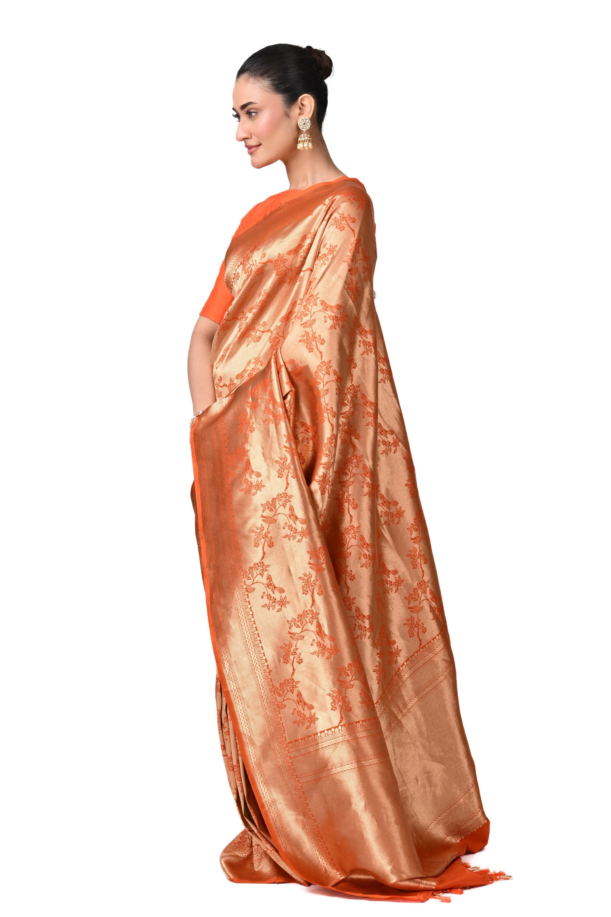Orange Pure Silk Brocade Saree