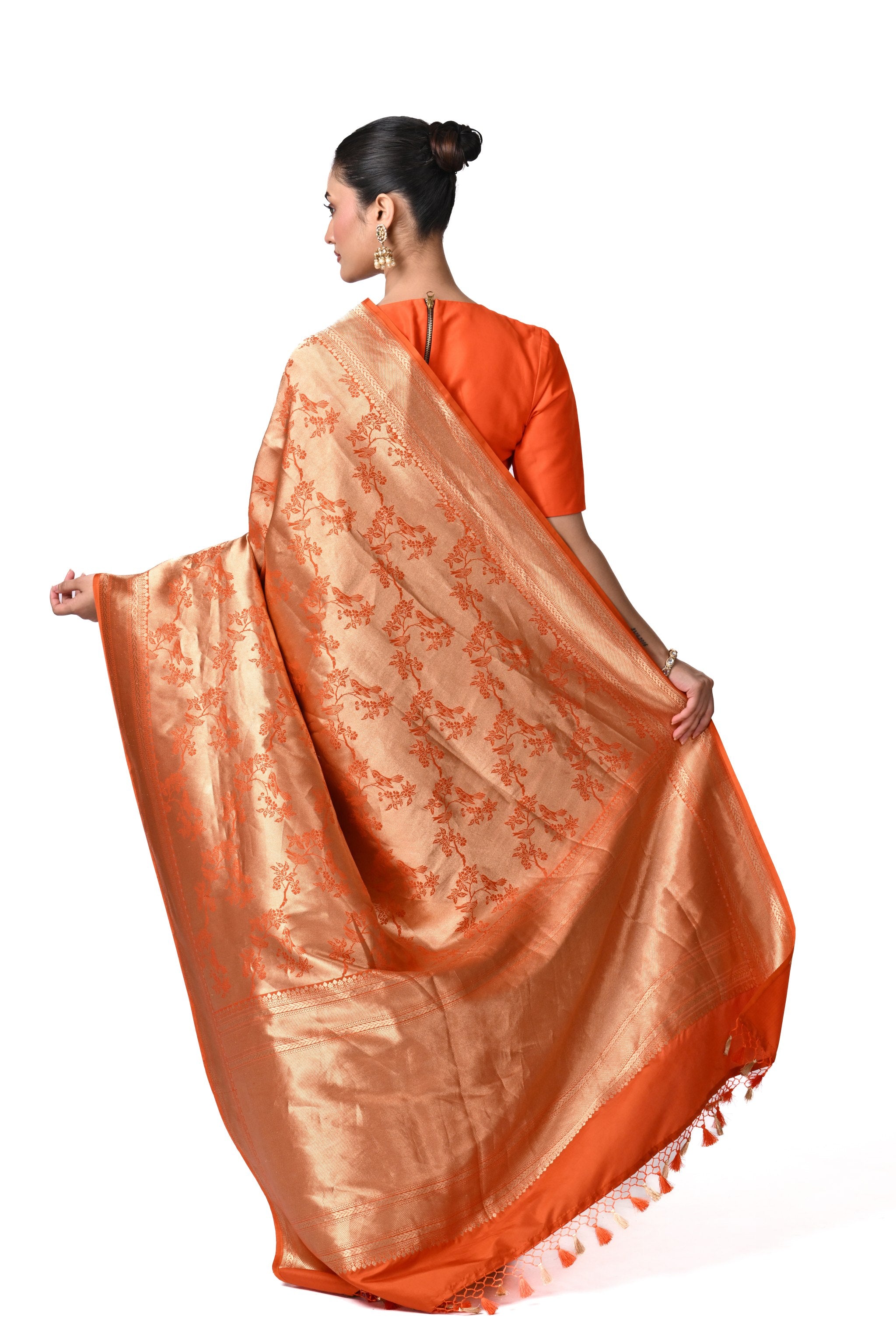 Orange Pure Silk Brocade Saree