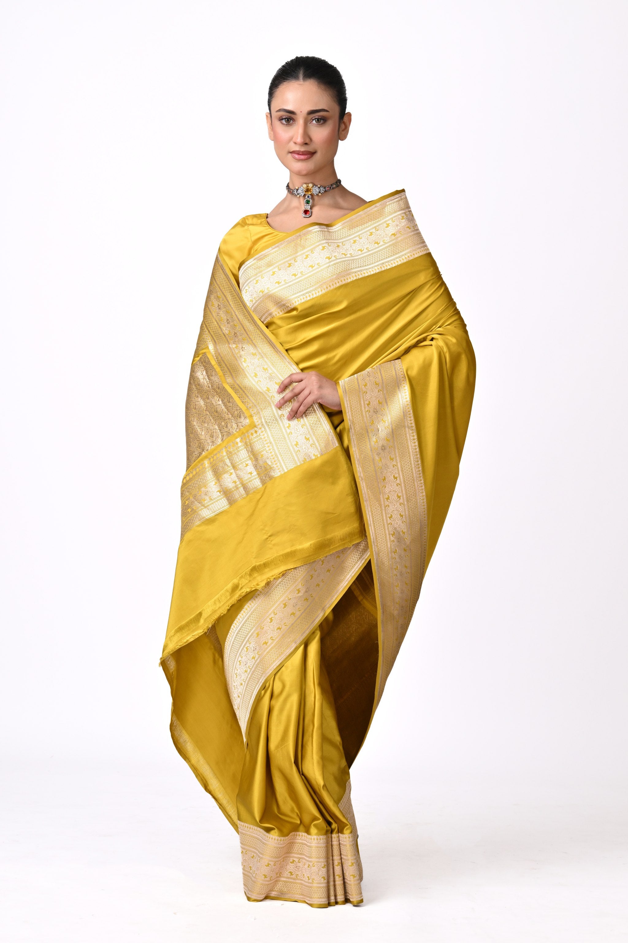 Yellow Pure Katan Silk Banarasi Saree