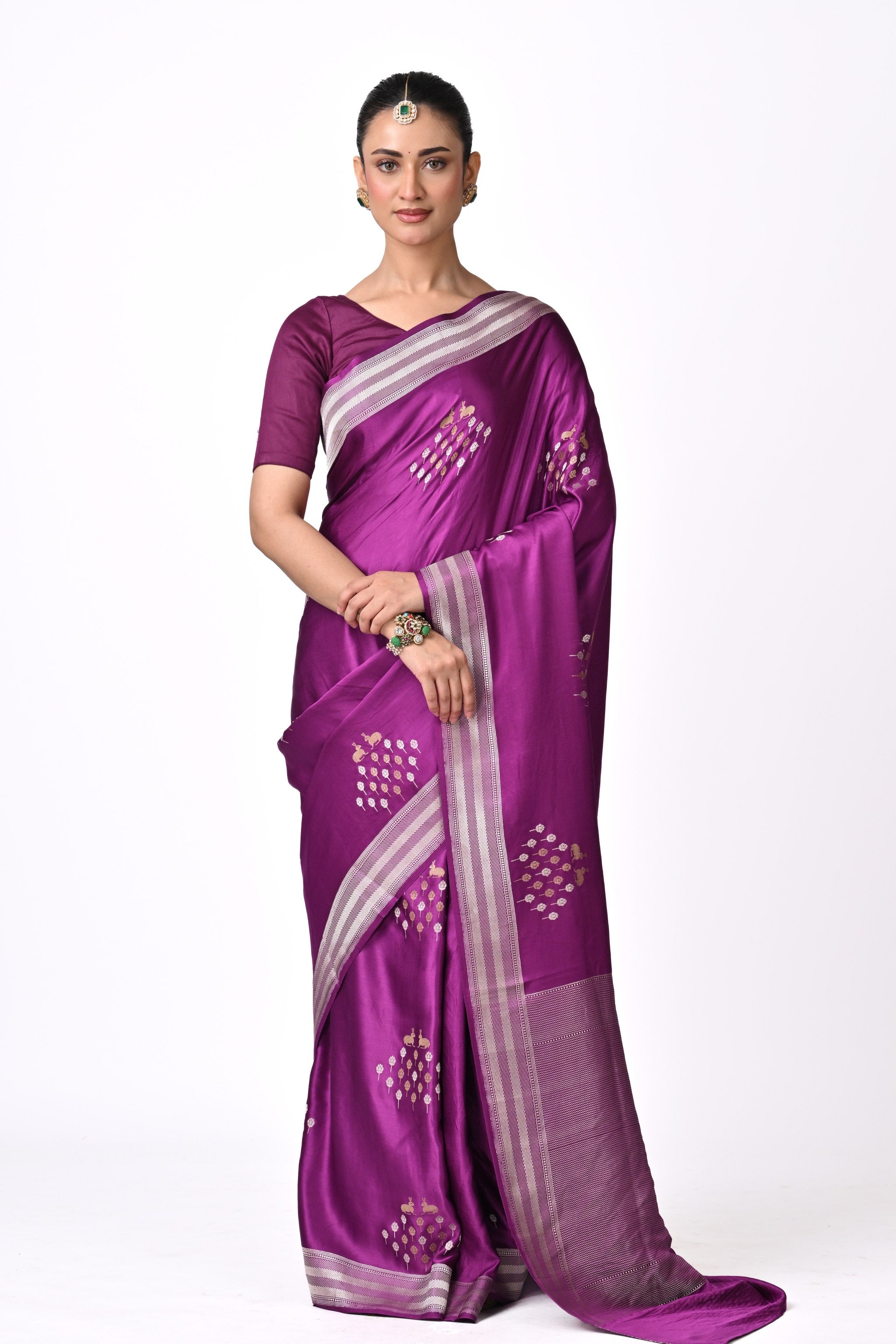 Purple Pure Katan Silk Banarasi Saree with Butis