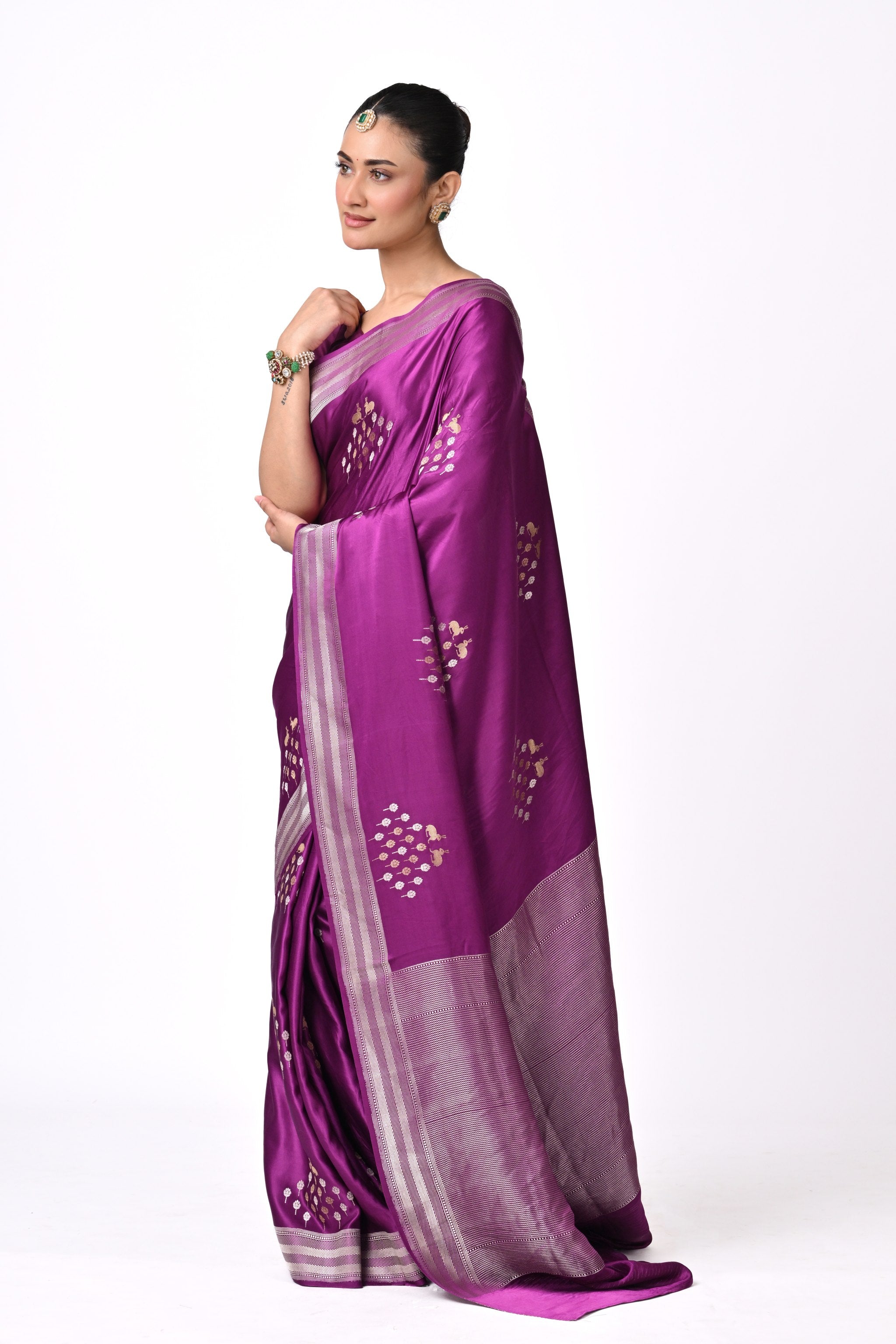 Purple Pure Katan Silk Banarasi Saree with Butis