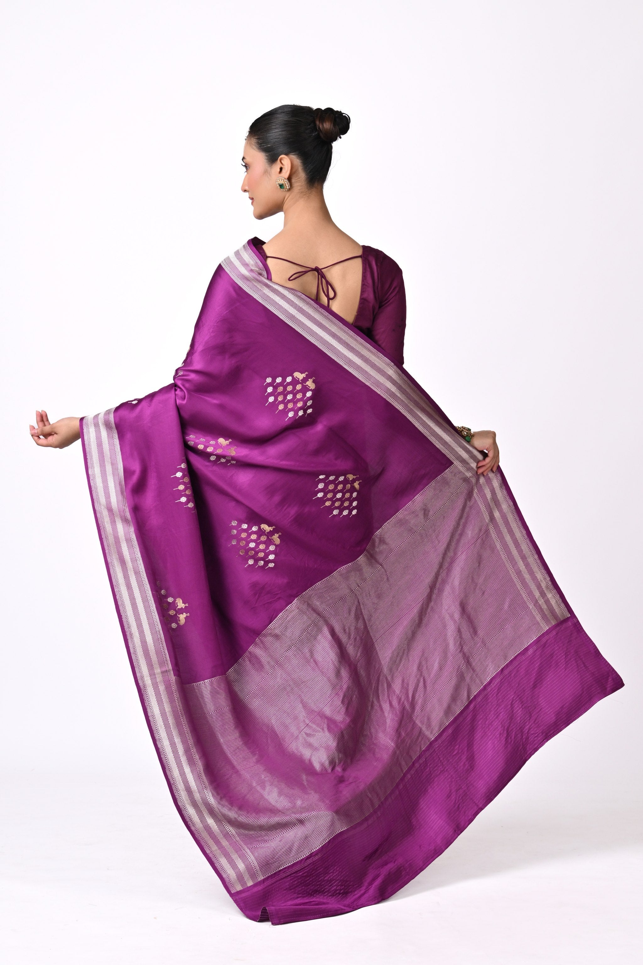 Purple Pure Katan Silk Banarasi Saree with Butis