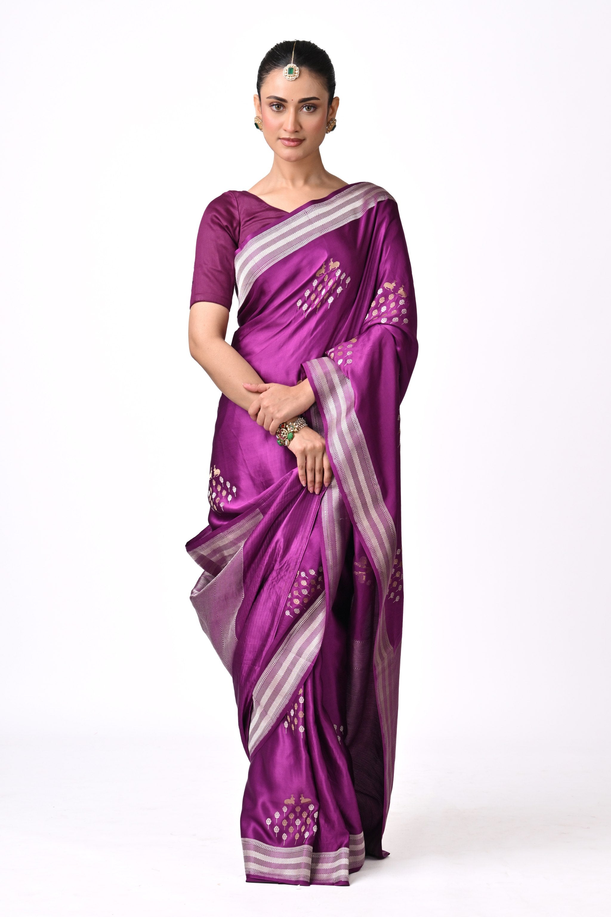 Purple Pure Katan Silk Banarasi Saree with Butis