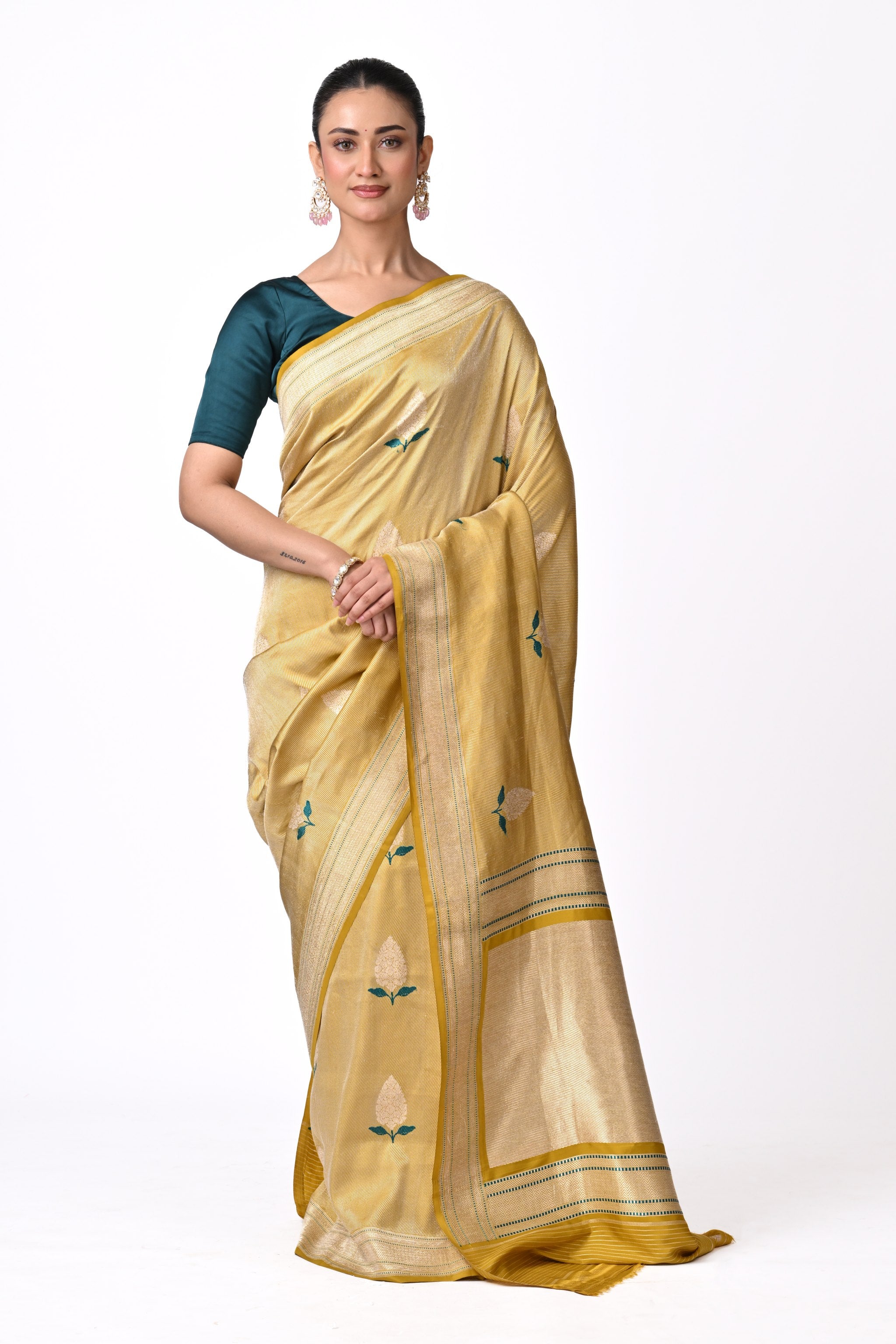 Gold-Toned Pure Katan Silk Twill Banaras