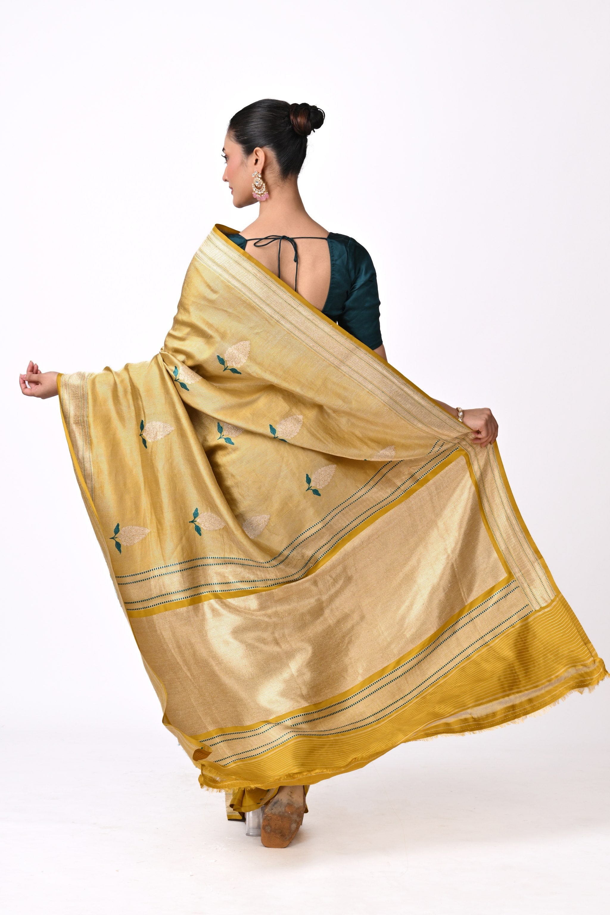 Gold-Toned Pure Katan Silk Twill Banaras
