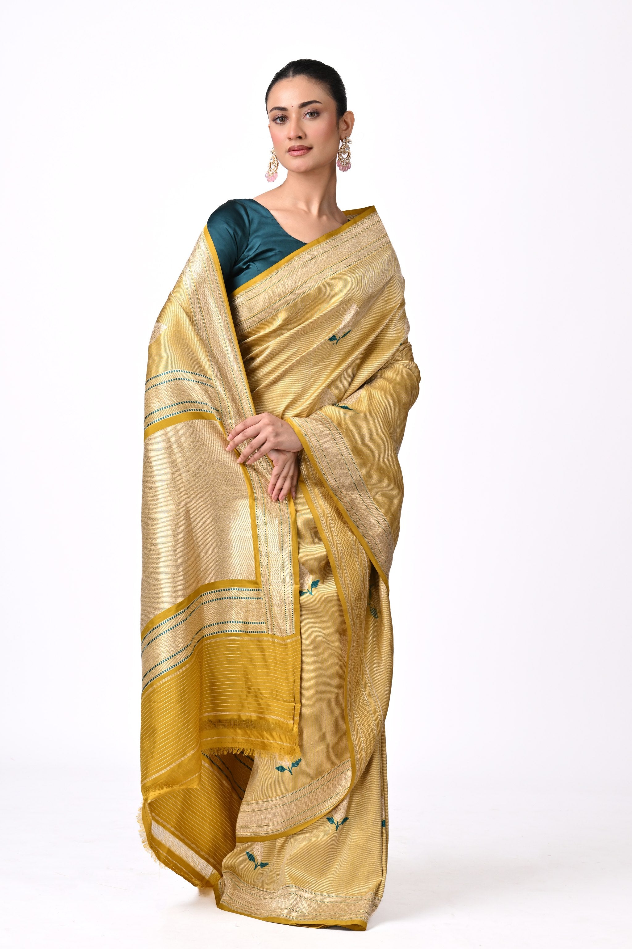 Gold-Toned Pure Katan Silk Twill Banaras