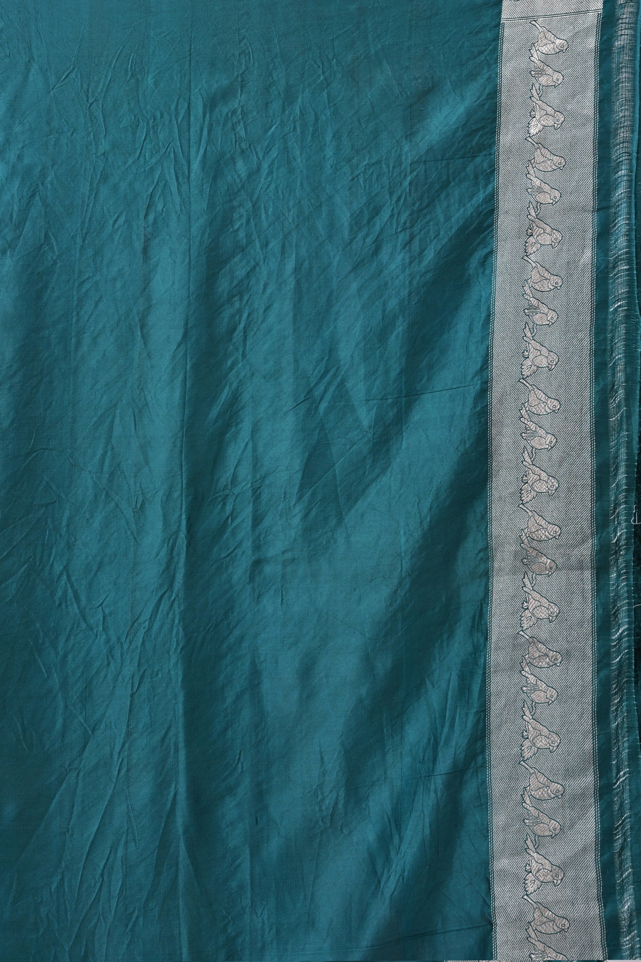 Teal Pure Katan Silk Saree with Silver Zari Border