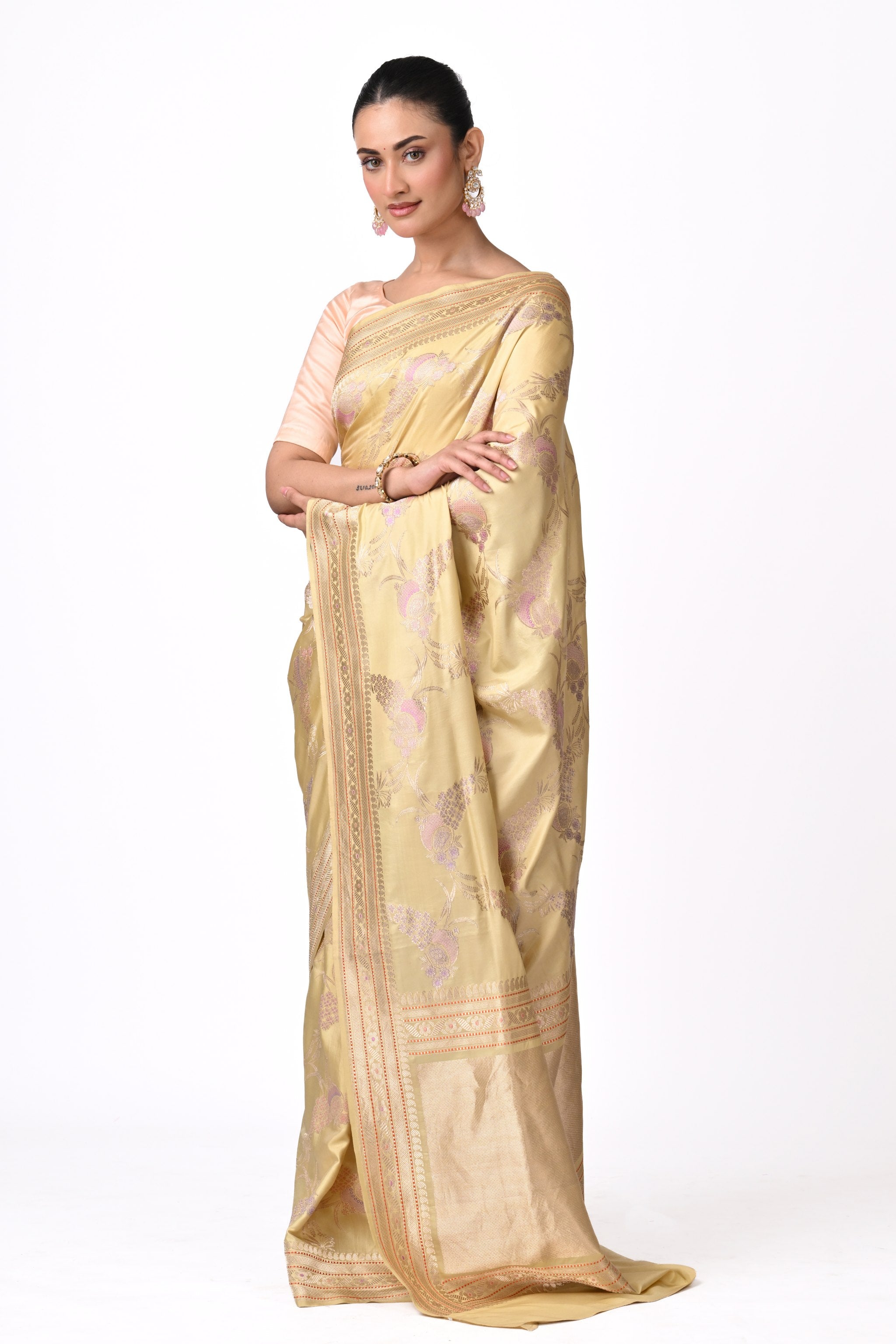 Gold Pure Katan Silk Jaal Sarees