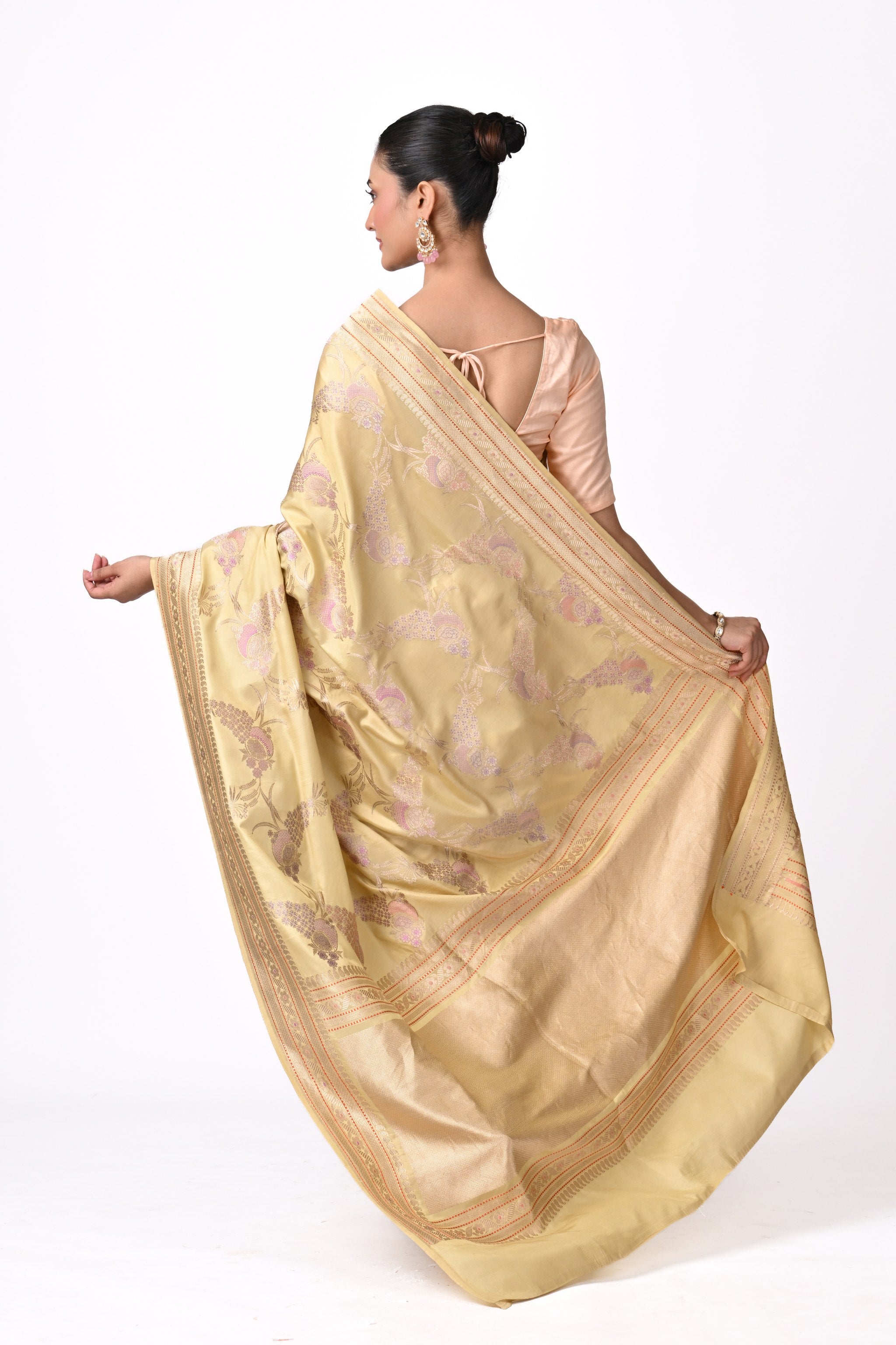Gold Pure Katan Silk Jaal Sarees