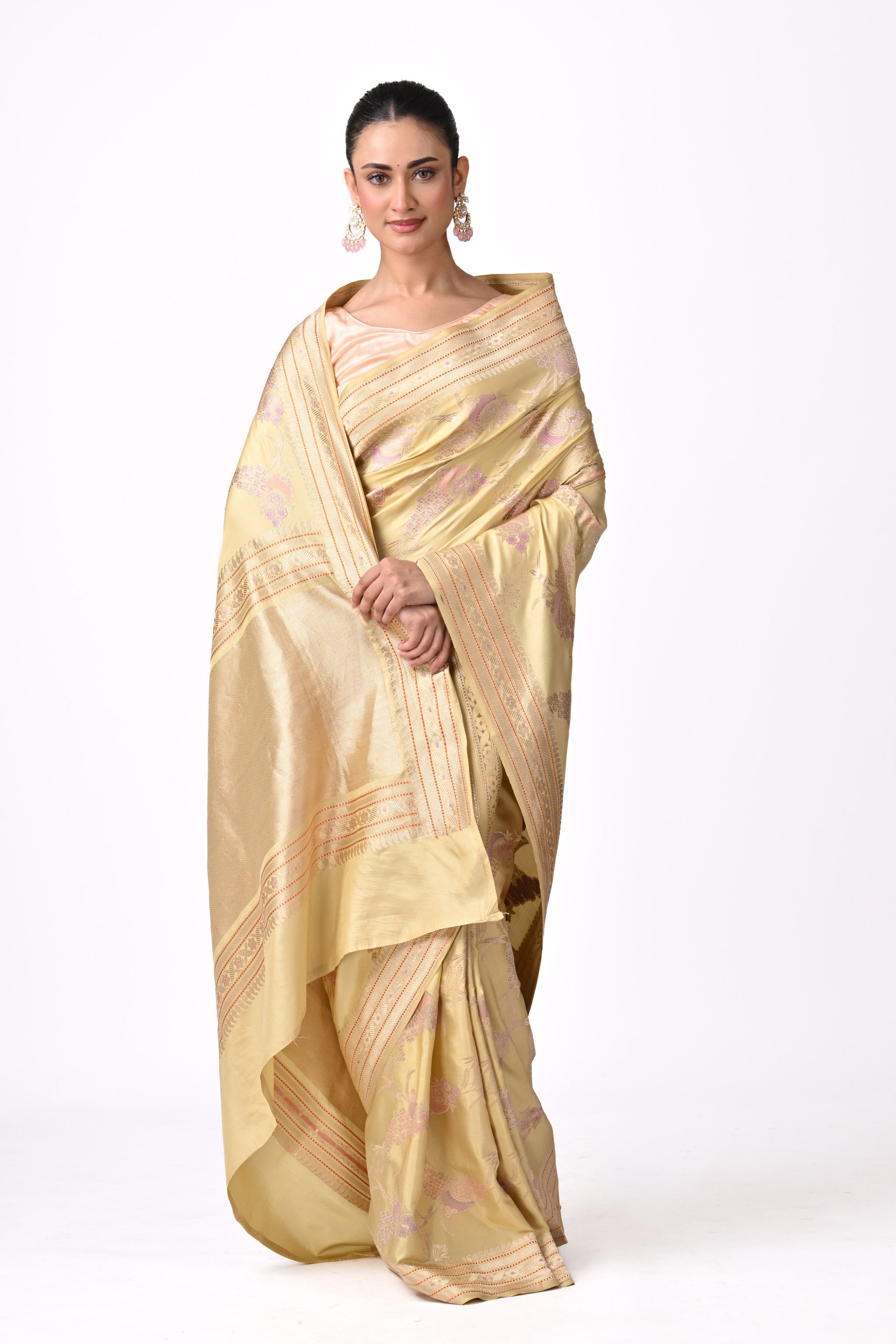 Gold Pure Katan Silk Jaal Sarees