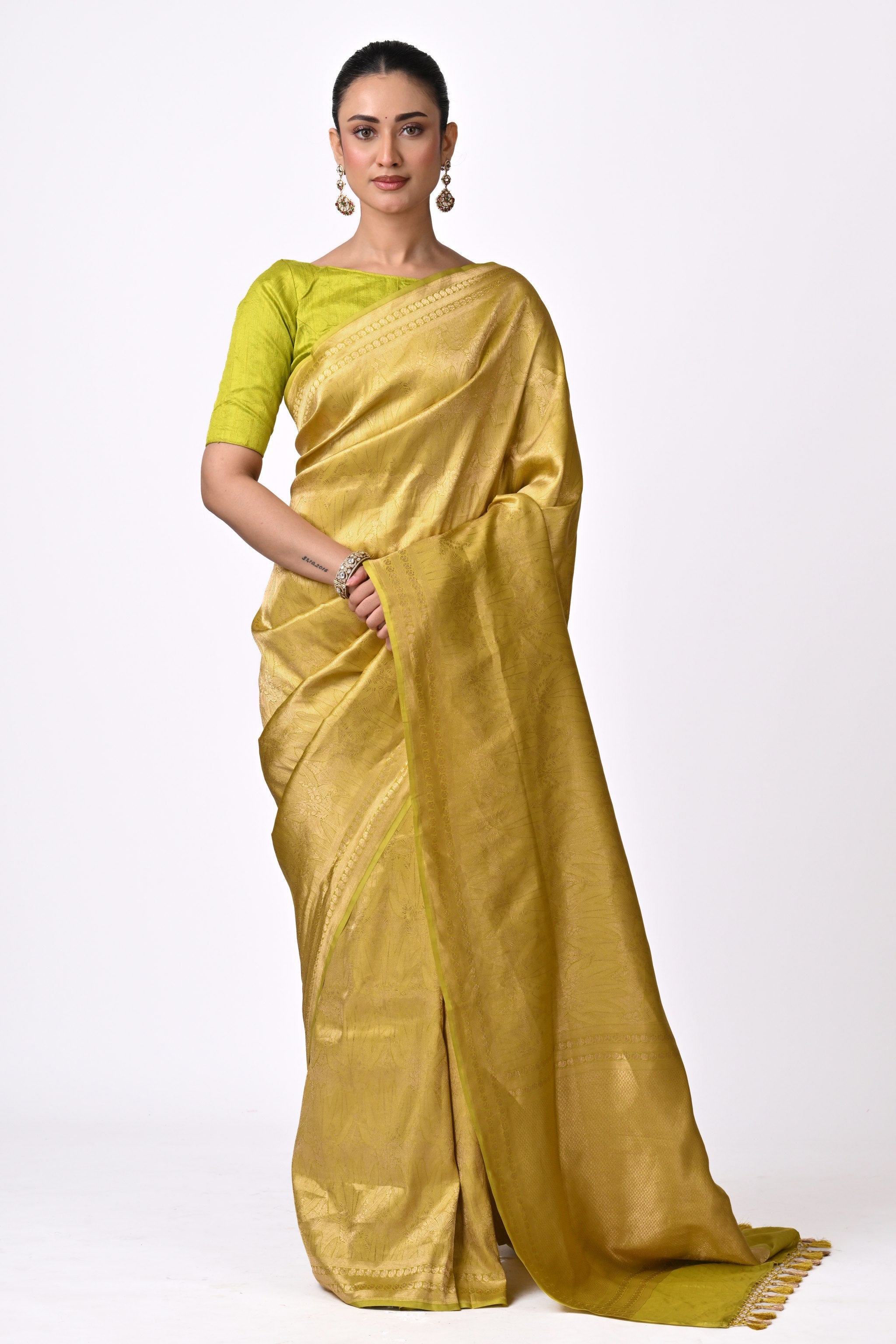 Olive Gold Pure Katan Silk Brocade Saree