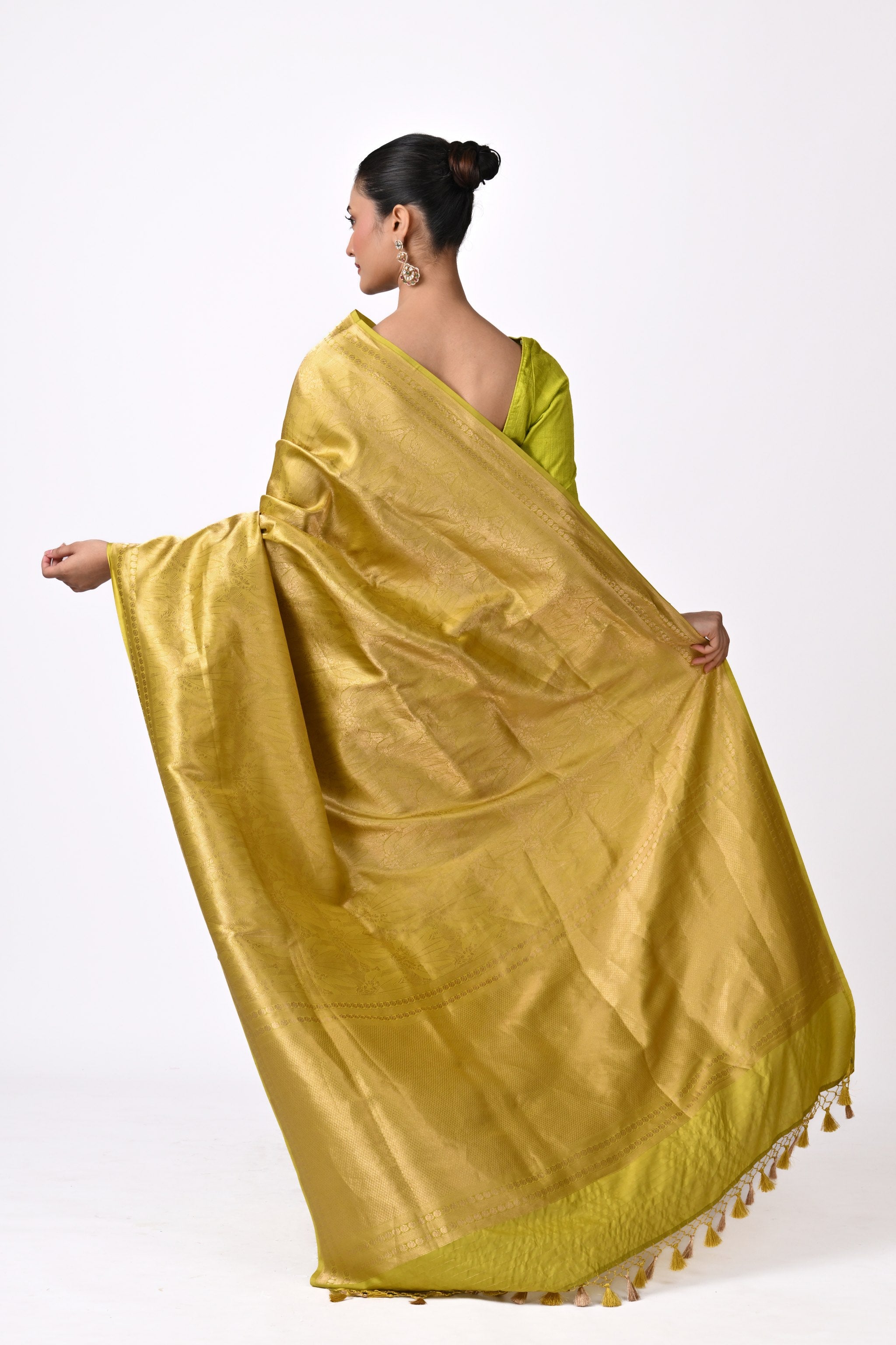 Olive Gold Pure Katan Silk Brocade Saree