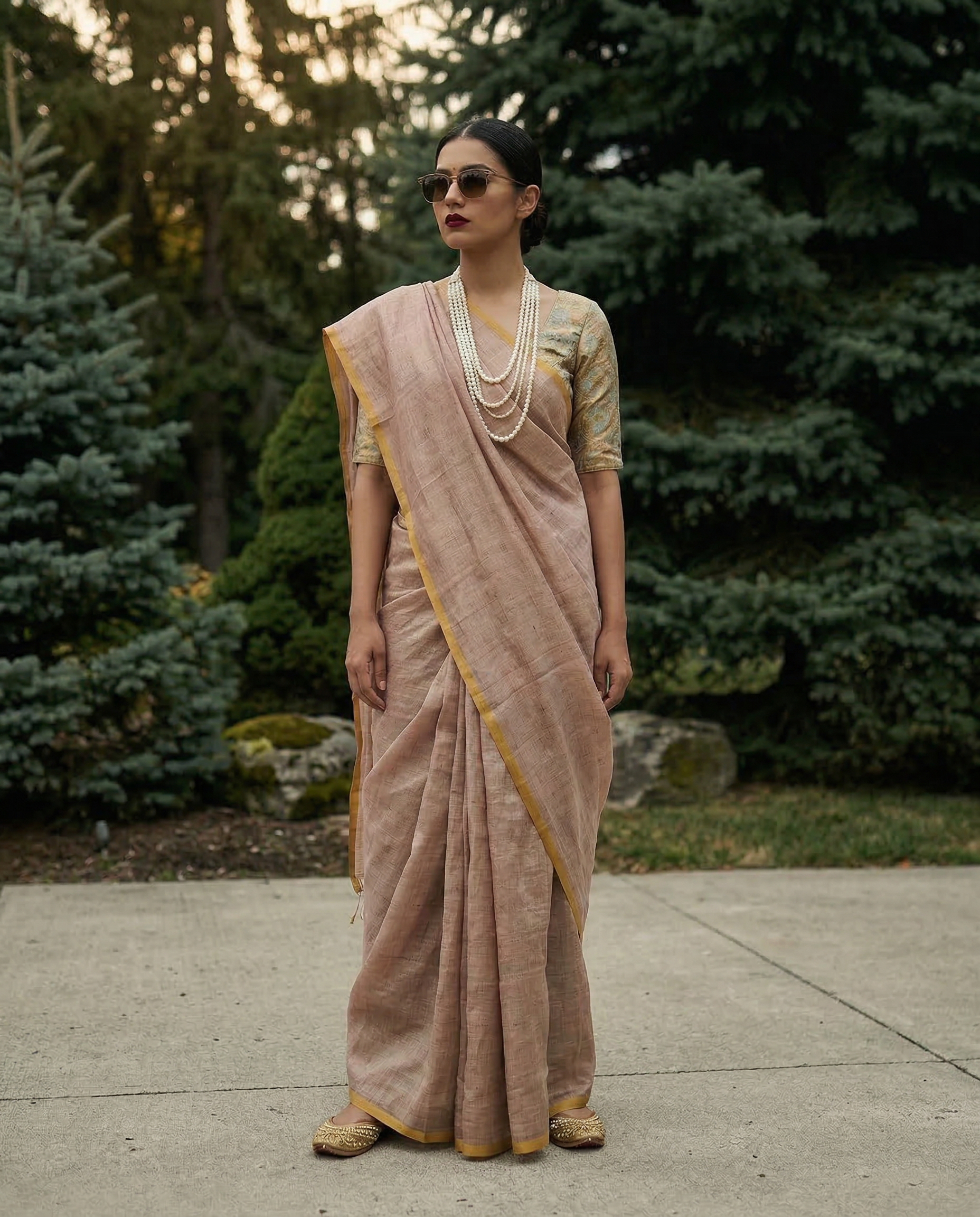 Linen Goldish Pink Saree