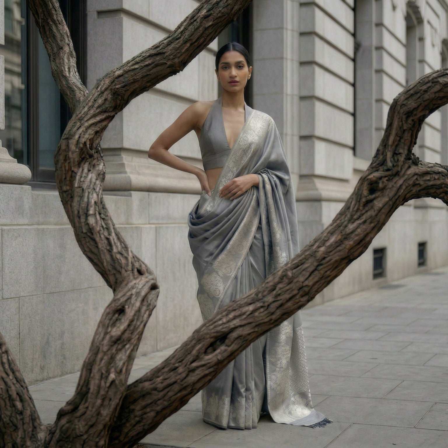 Silver Grey Gajji Banaras