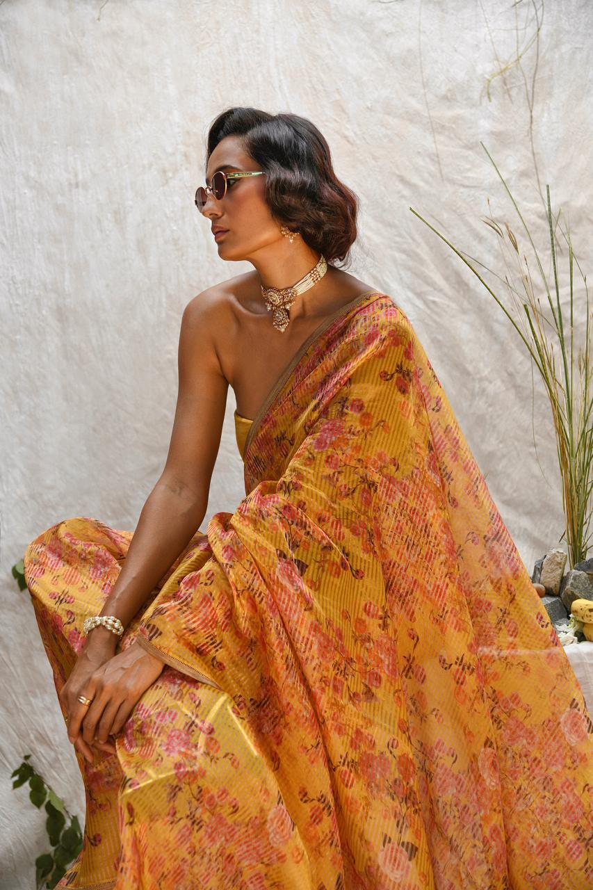Floral Golden Organza