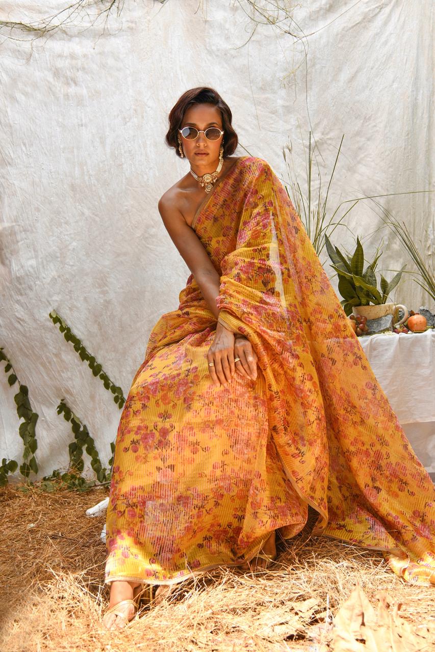 Floral Golden Organza