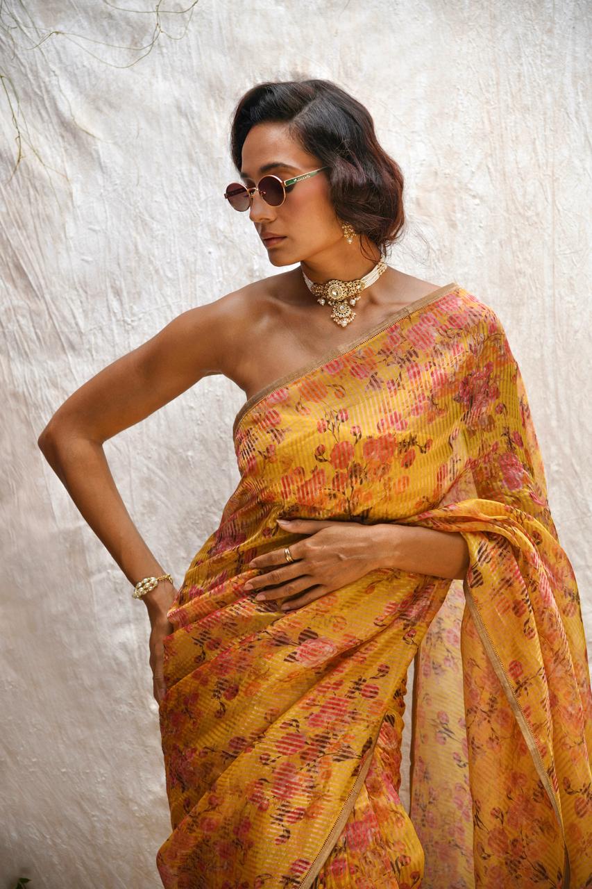 Floral Golden Organza