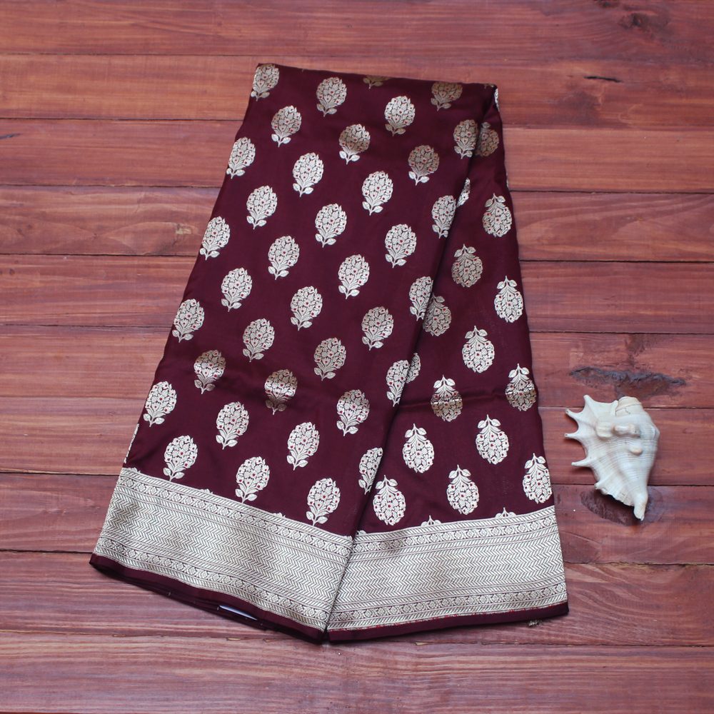 Wine katan silk handloom banarasi saree with meenakari motif - Coloroso ...